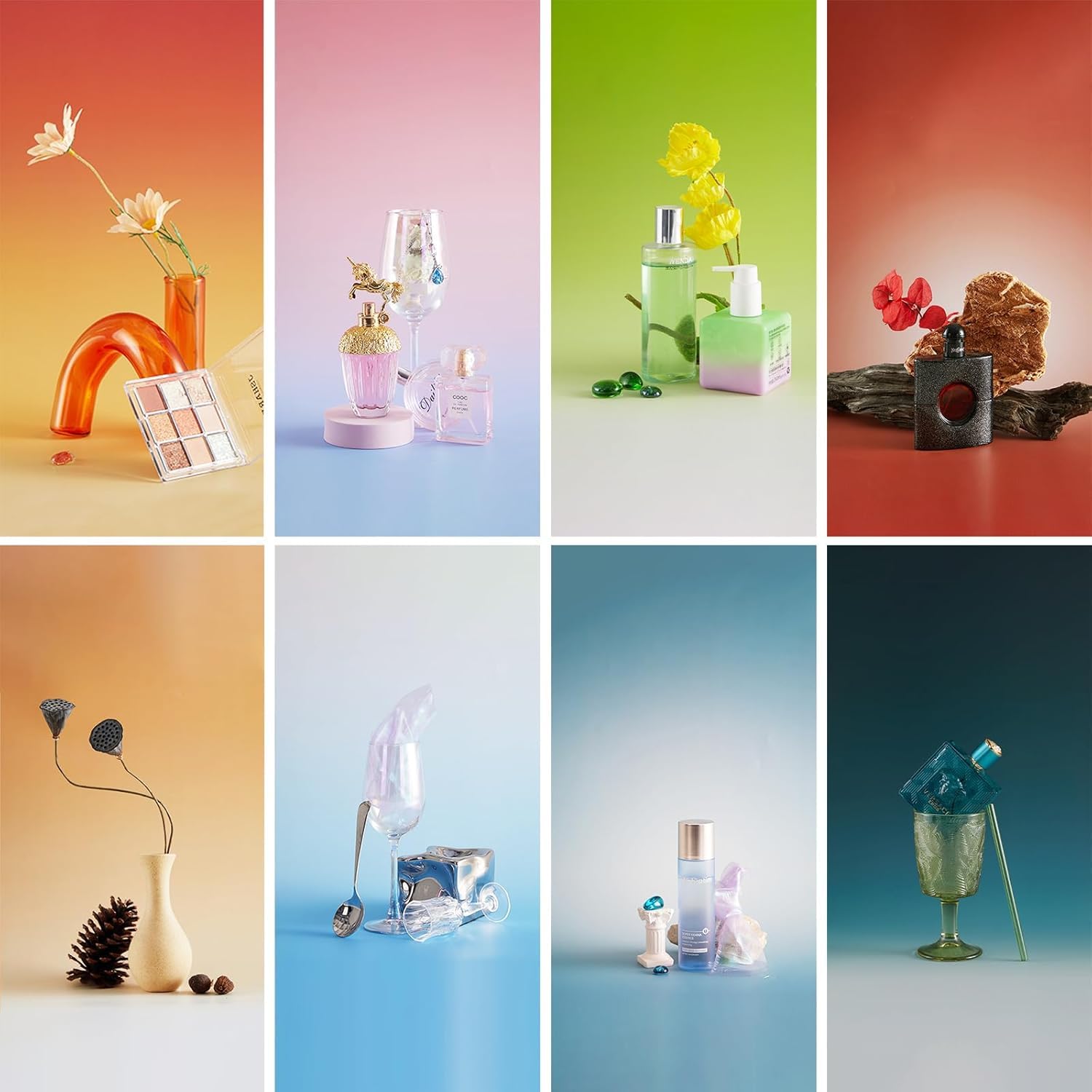 7 Piezas de Papel de Fondo Gradual 3D de 14 Patrones para fotografía con Soporte, 34 x 23 Pulgadas, Fondos de Mesa de Fotos de Doble Cara para Alimentos, Joyas, cosméticos, Maquillaje