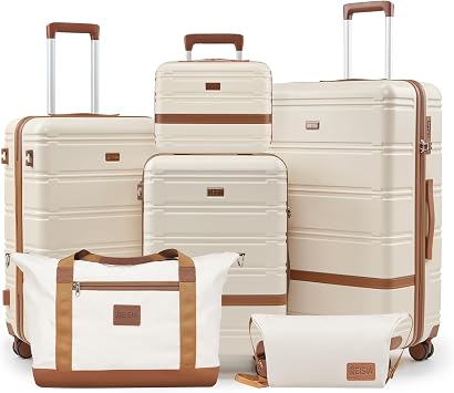 NEISIA Luggage Sets, Suitcase with Spinner Wheels, PC+ABS Hardshell Travel Luggage Set with TSA Locks,Lightweight Rolling Luggage,Carry on suitcase with YKK Zippers Beige