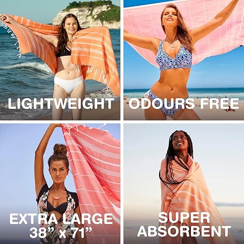 Miniatura 4 de PADISHAHHOME Toalla de playa turca de gran tamaño, 38 x 71 pulgadas, 100% algodón turco, sin arena, de secado rápido, toalla turca extra grande,