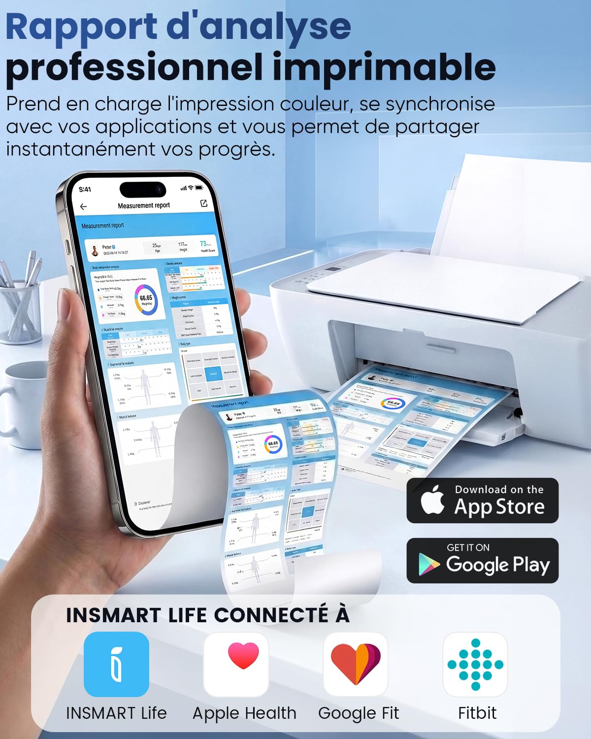 INSMART Pese Personne Intelligent, Balance Pese Personnes à 8 électrodes avec IMC, masse graisseuse et masse musculaire, analyseur de composition corporelle 56, balance à plate-forme plus grande