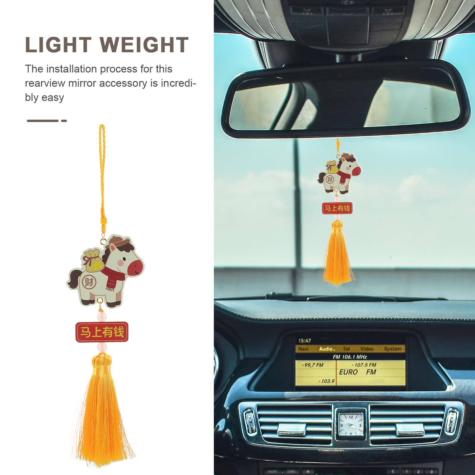 Pendentifs Traditionnels Chinois pour Voiture 2pcs en Bois et Plastique, Décoration Légère et Solide pour Rétroviseur Intérieur, pour Nouvel an Chinois 2026