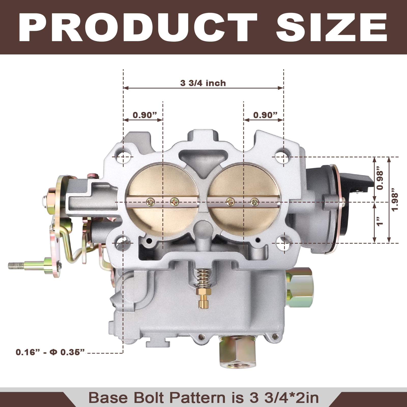 Carburador marino de 2 cuerpos para motores Mercruiser 3.0L 2.5L 4 CIL con estrangulador eléctrico, jets, juntas, tuerca y perno de base de varillaje largo, patrón de orificios de la base 3 3/4 x 2