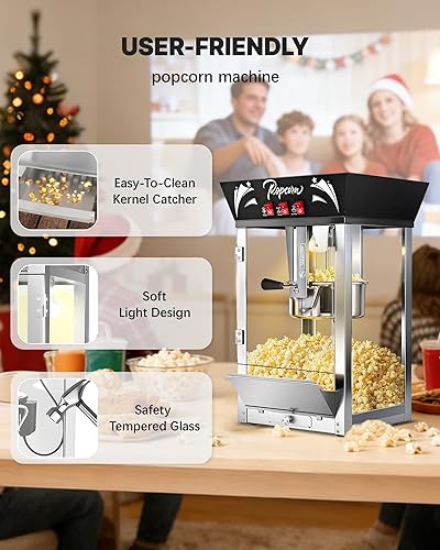 Miniatura 6 de Máquina comercial de palomitas de maíz de 12 onzas, 850 W, máquina de palomitas de maíz de cine, máquina de palomitas de maíz de mesa negra con