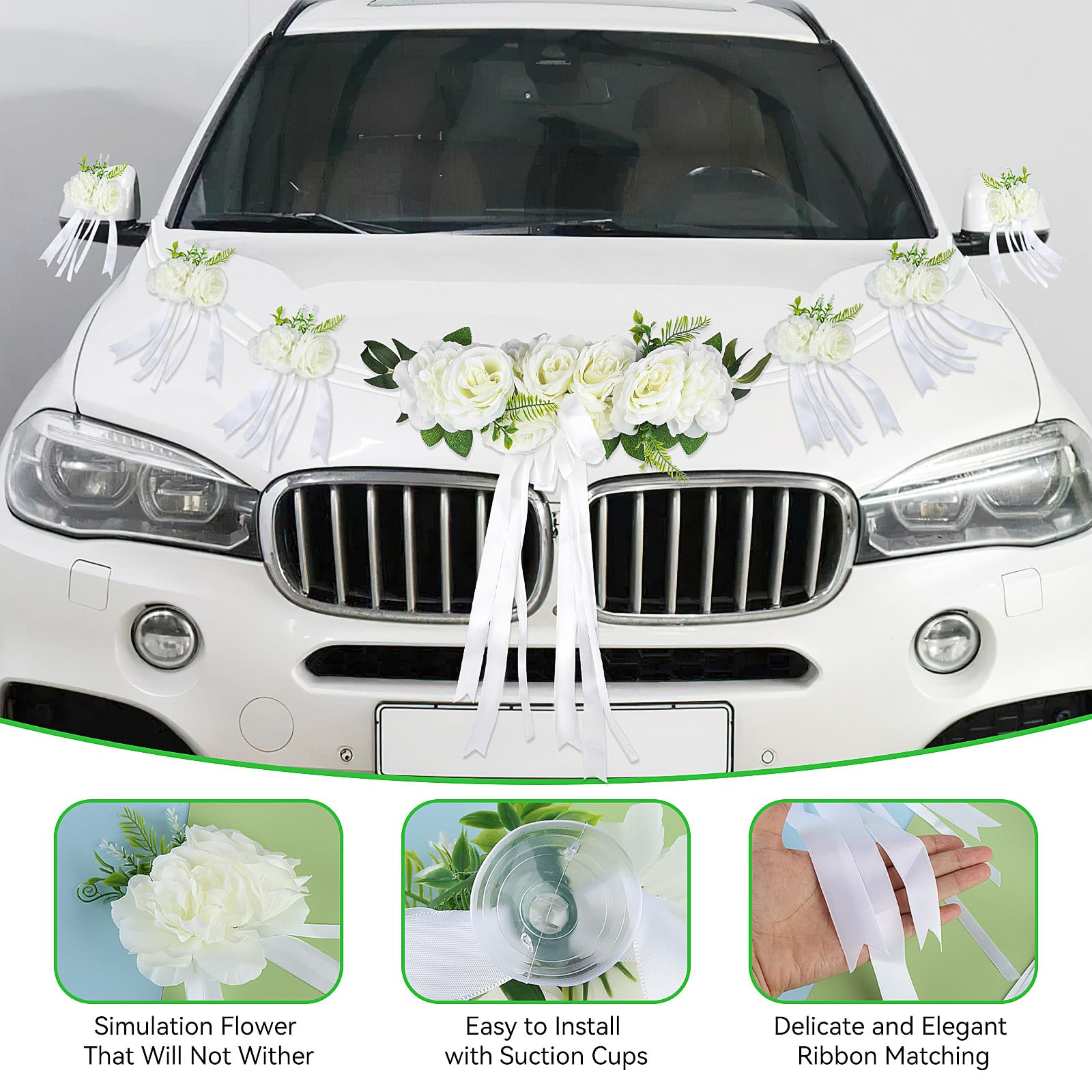 jwogngls White Car Decoration Wedding Decoration Car with Suction Cups, Wedding  Car Decoration Includes 9 Clusters of Silk Flowers, Car Decoration Wedding  for Wedding Reception Ceremony – BigaMart, image size:1600x1600