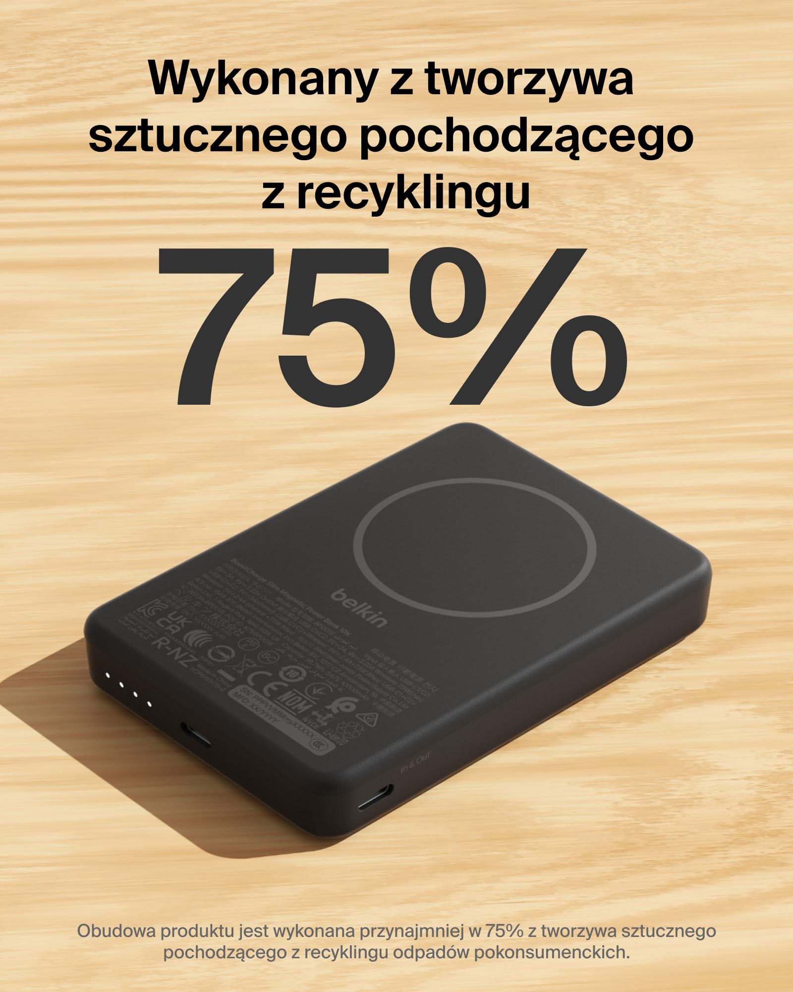 Belkin BoostCharge Magnetyczny Powerbank 10 000 mAh, Porty USB-C – Czarny | Powerbank Bezprzewodowy 10 000 mAh, Pierścień Magnetyczny, 2 Porty USB-C, Naładowany, Kabel w Zestawie, do Podróży Samolotem