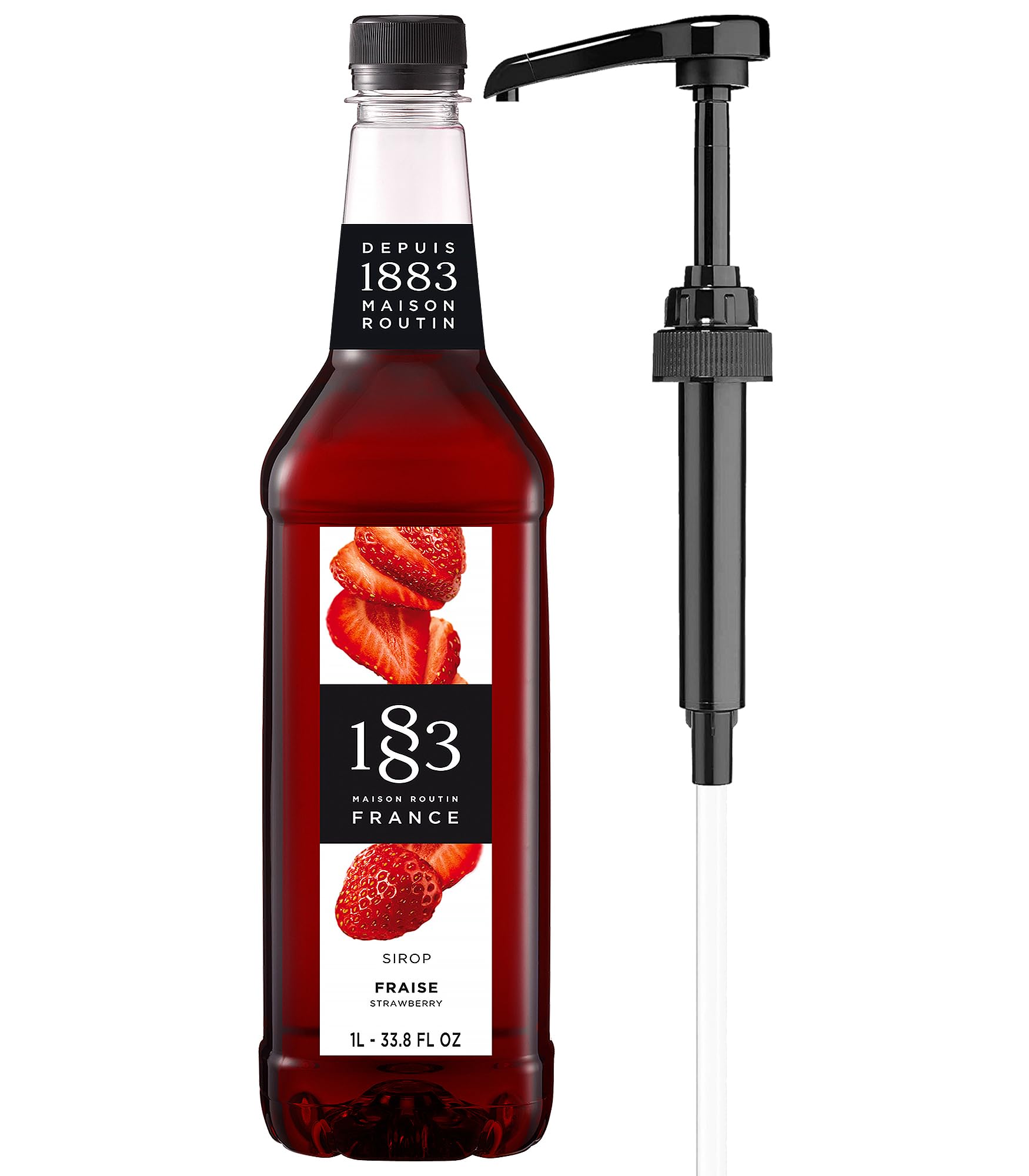 Strawberry Syrup with Pump for Hot & Cold Drinks - 1 Liter 33.8 Ounces
