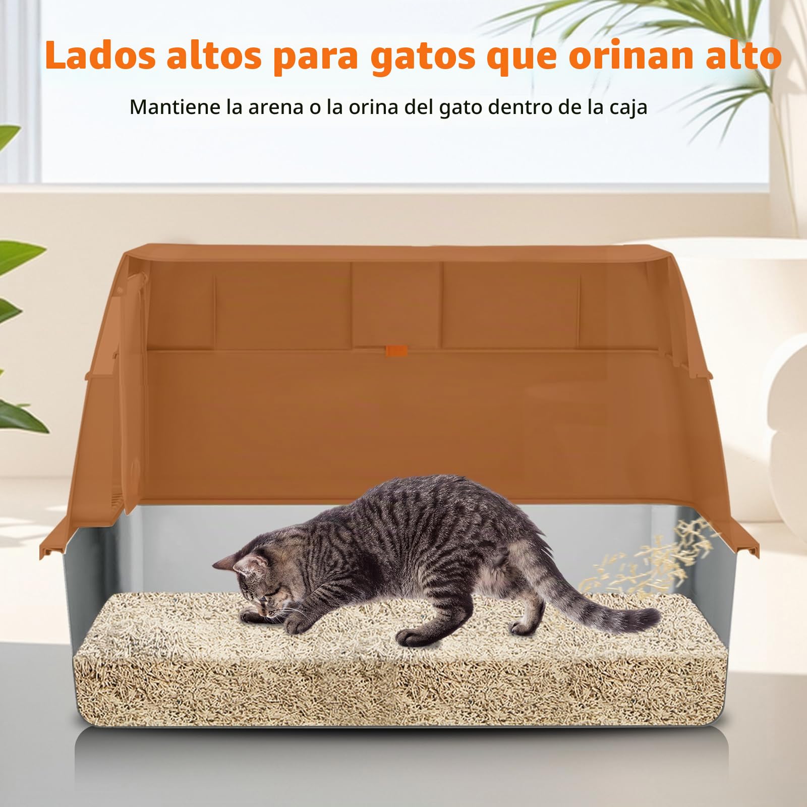 Caja de arena cerrada de acero inoxidable para gatos con tapa, caja de arena extra grande para gatos grandes, bandeja de arena de metal con lados altos con cuchara, control de olores