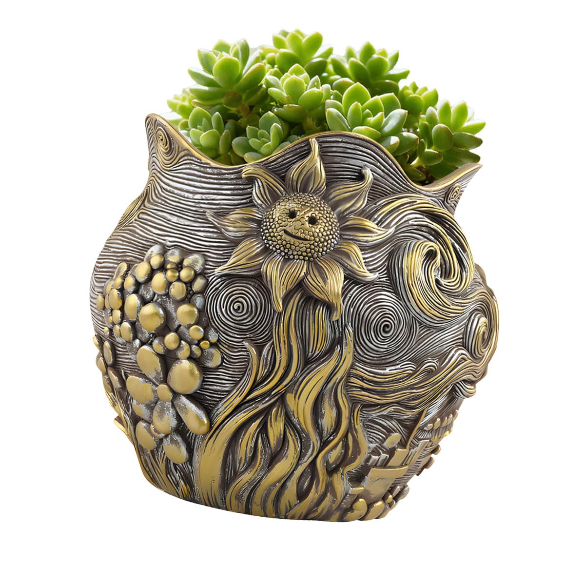 Kangnice Decorative Resin Flower Pots Sunflowers Pattern for Home Garden Plant Drainage Included Succulents Planter