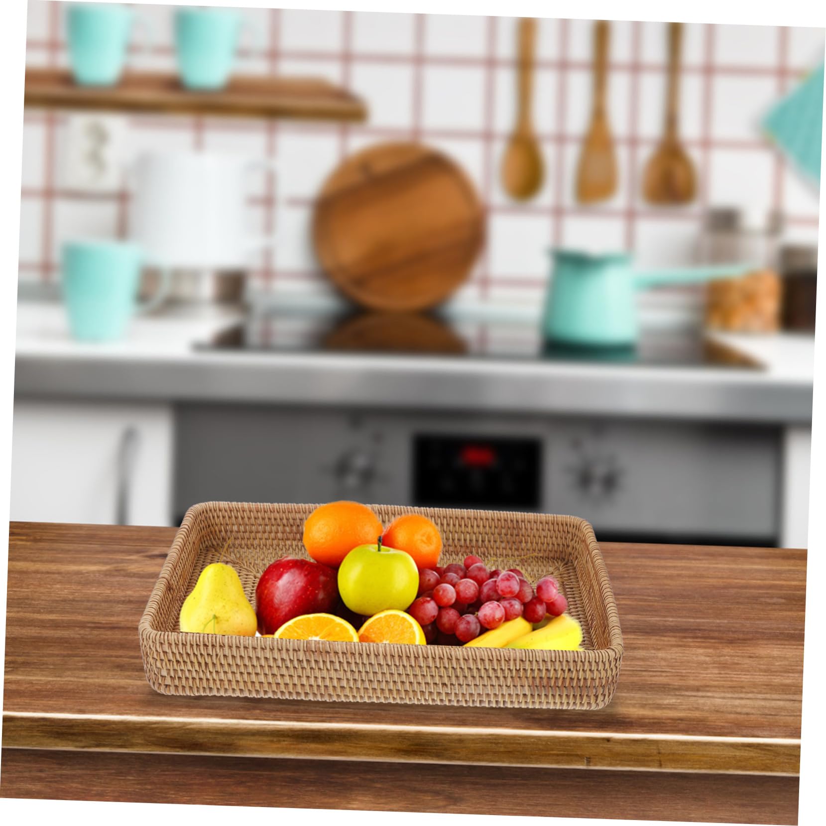 Bandeja Rectangular de Ratán Tejida, Estilo Bohemio