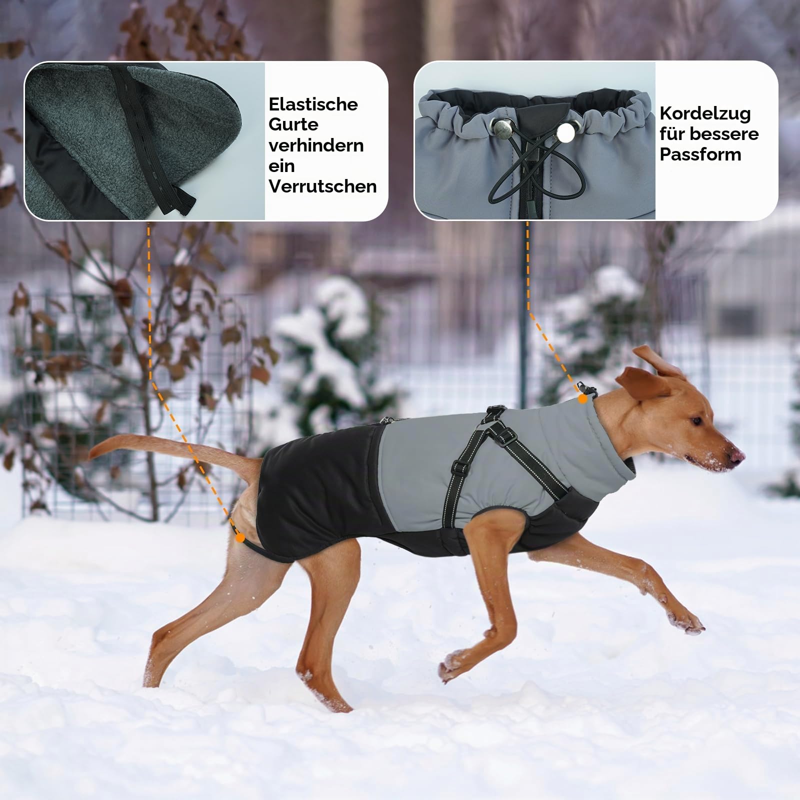 Hundemantel mit Geschirr, Hundemantel Winter für Kleine Mittelgroße Grosse Hunde, Hundejacke Wasserabweisend und Warm Mantel Gefüttert Wintermantel Hund, Schwarz XL