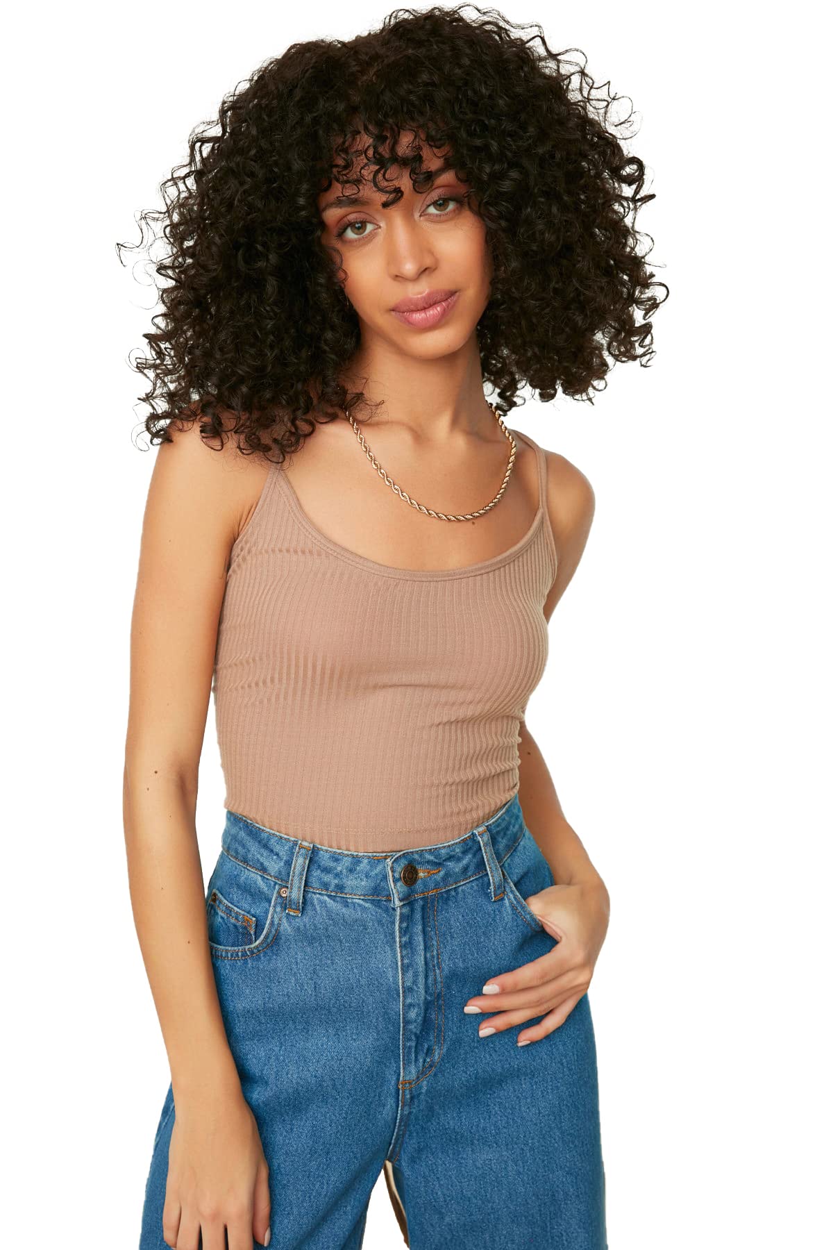 Trendyol Damen Mink Vizon Hängender Zurückbekämpft Gestrickter Athlet, Extra Klein