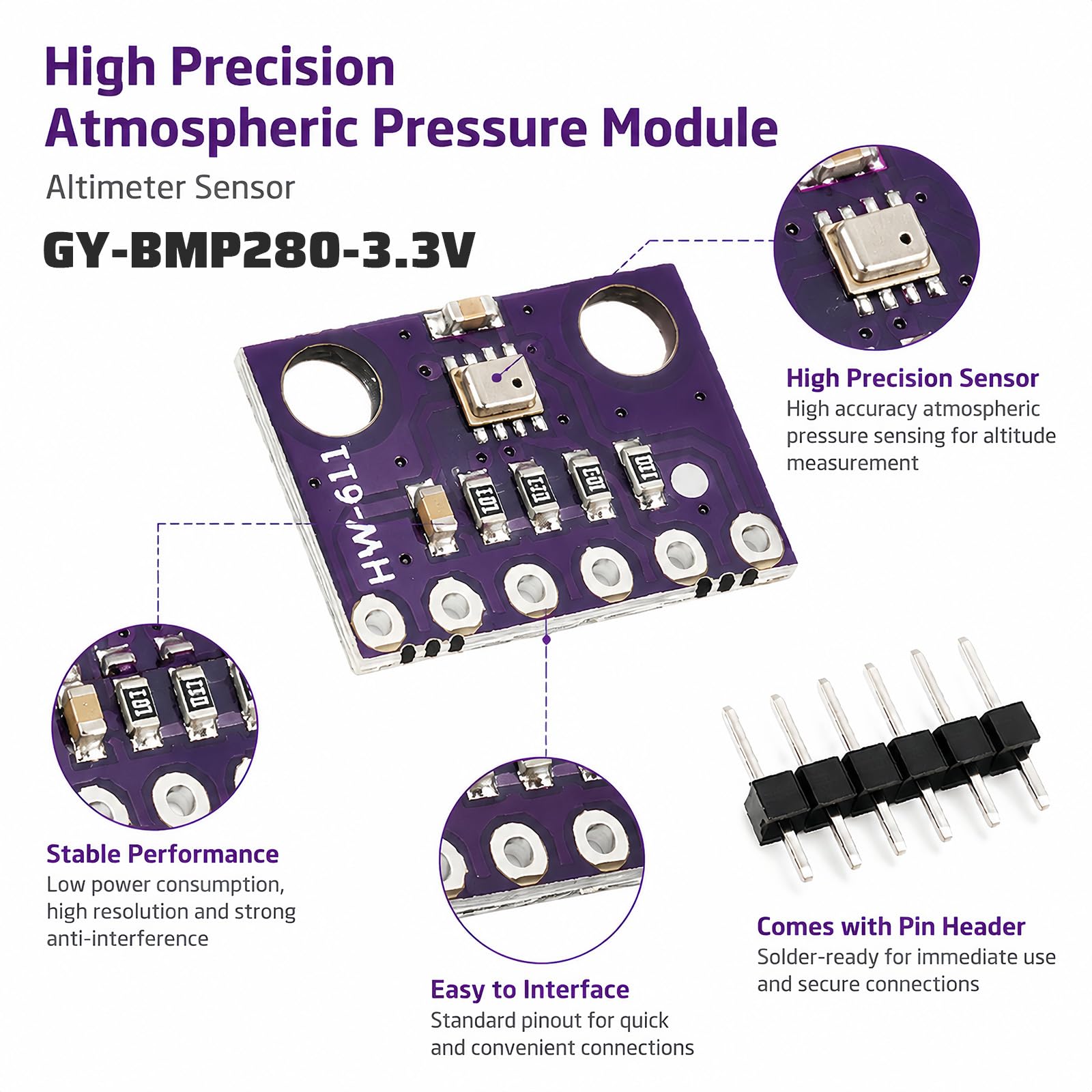 5 Stück BME280 Sensor Modul 3,3V I2C, Atmosphärendrucksensor SPI Breakout Luftdruck Temperatur Feuchtigkeit Kompatibel mit Raspberry Pi Sensoren DIY Wetterstation Smart Home IoT Höhenmessung Raumklima