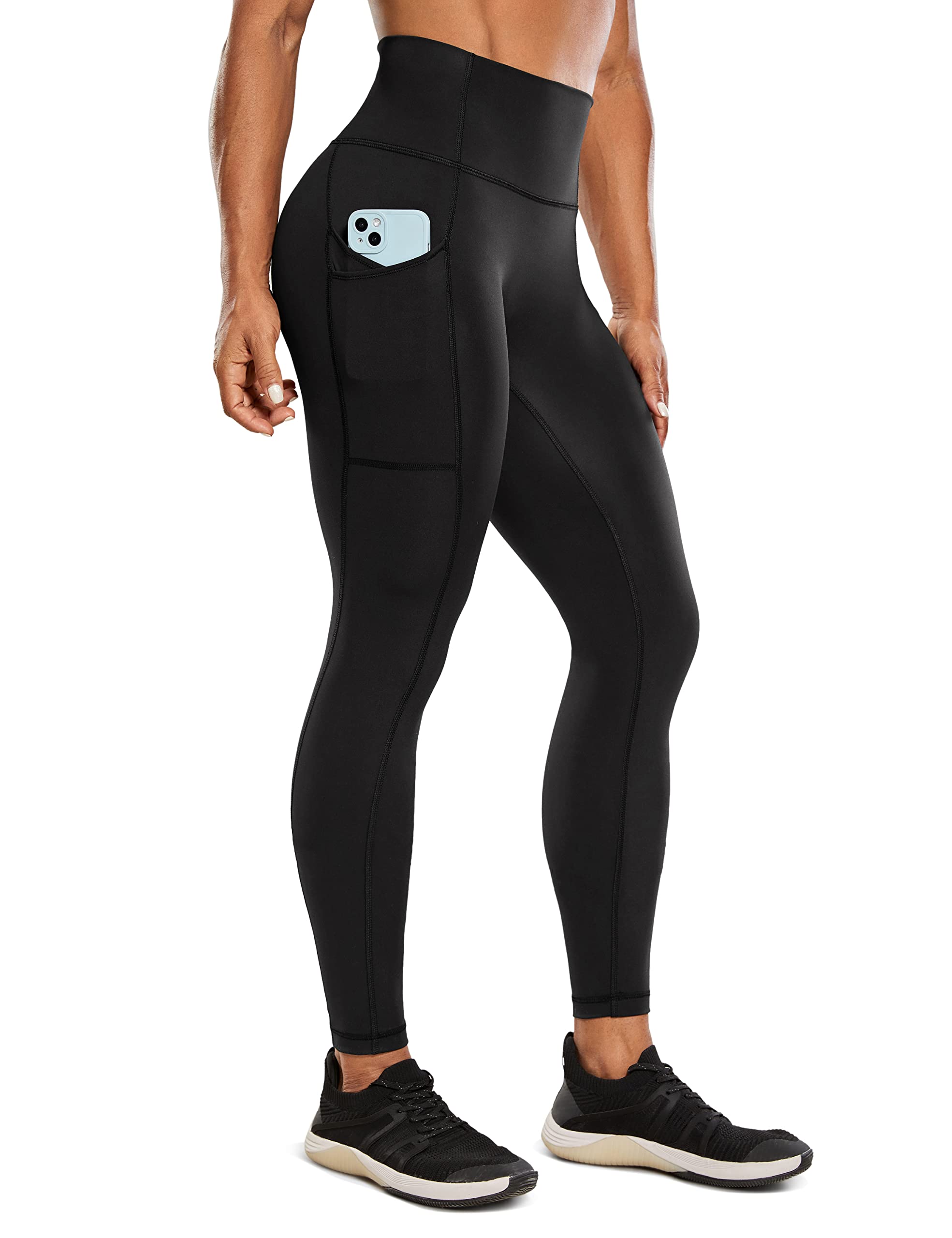 CRZ YOGA Ulti-Dry Workout Leggings for Women 25'' - No Front Seam Yoga Pants with Pockets High Waisted Fitness Gym Tights - 25 inches Medium Black