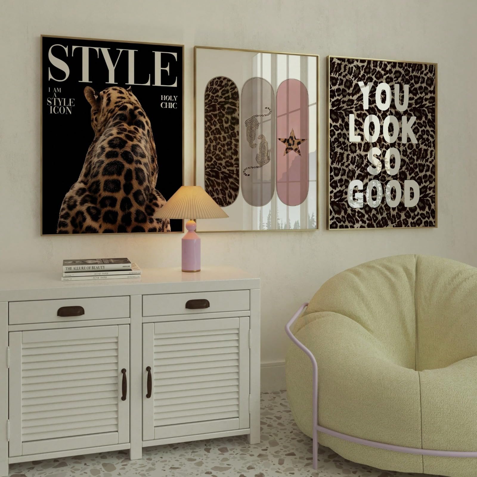 Zbello 40X50cm Retro Coquette Wall Art Set Of 3, Leopard Print, Modern Wall Art, Bold Trendy Decor For Bedroom Living Room Office, Unframed (40X50cm)