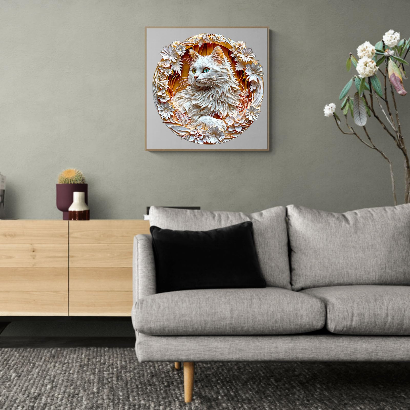 Drewniane puzzle dla dorosłych i dzieci, 3D, Cat-2, okrągłe, jedyne w swoim rodzaju puzzle, drewniane puzzle, dla dorosłych, z pudełkiem na prezent (L-300 sztuk)