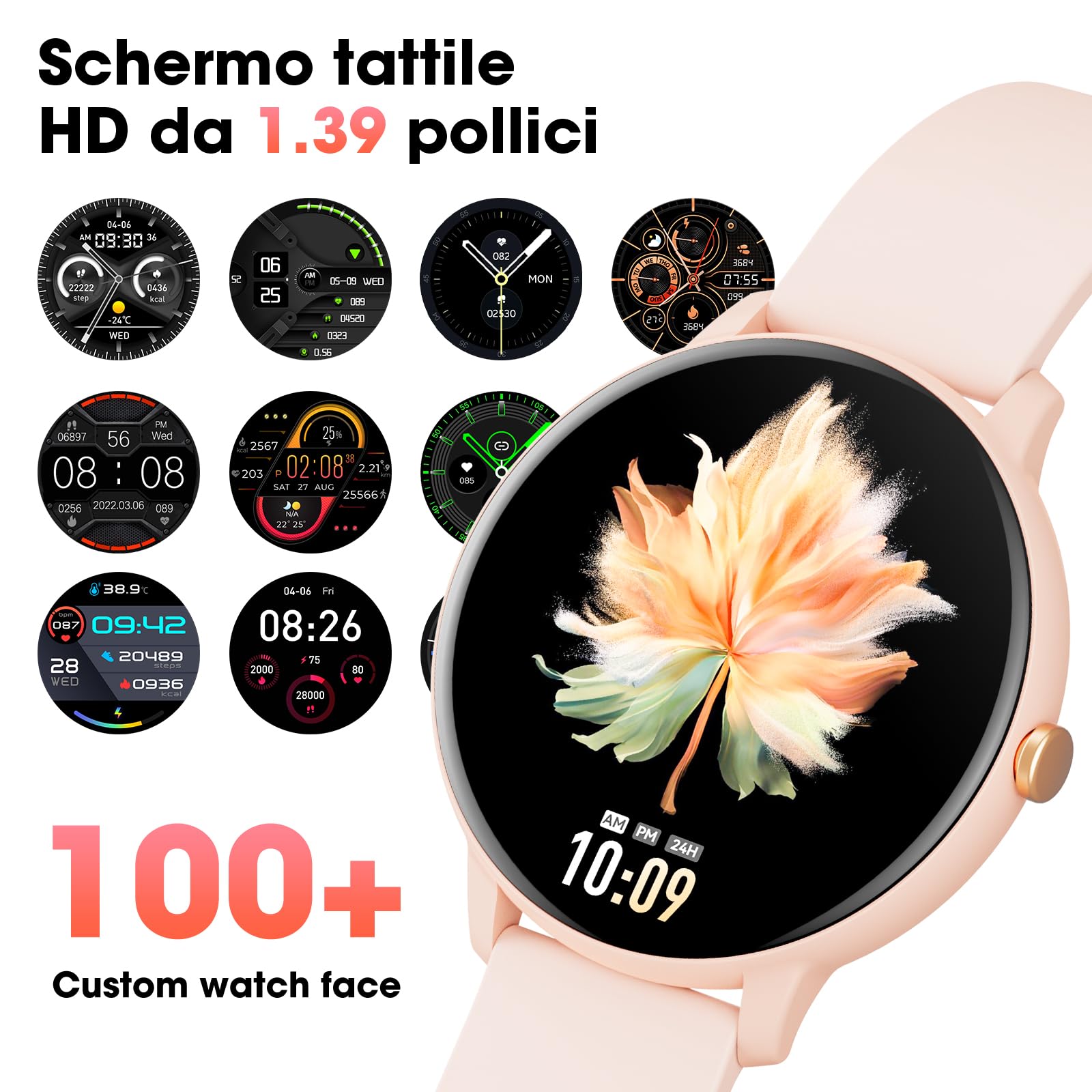 Smartwatch Uomo Donna Chiamate Bluetooth e Risposta Vivavoce, 1.39" Orologio Sport Fitness Tracker Cardiofrequenzimetro, Contapassi, Monitoraggio del Sonno, Smart Watch Compatible con Android iOS