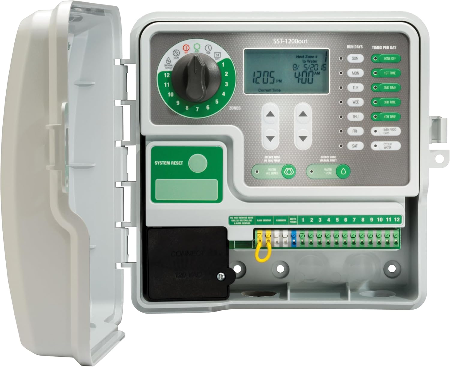 Rain Bird SST1200OUT Simple-to-Set Indoor/Outdoor Sprinkler/Irrigation Timer/Controller, 12-Zone/Station (This New/Improved Model Replaces SST1200O),Gray/Green