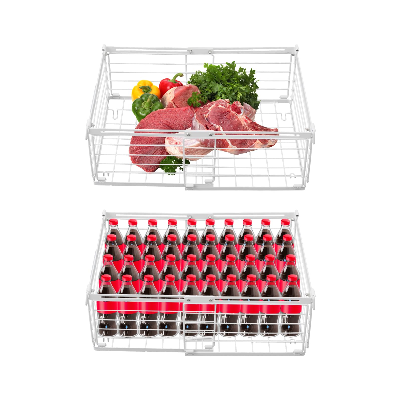Kosze do zamrażania z żelaza, wysuwane, 2 sztuki, do lodówki, wiszące, do 15 kg, białe