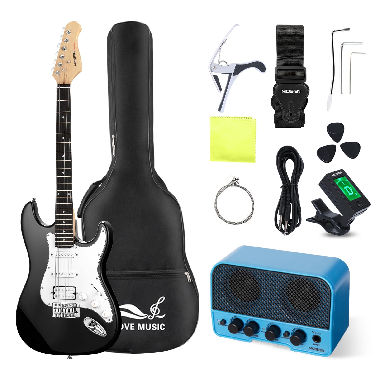 Amazon.com: MOSEN Beginner Electric Guitar 39 inch Solid Body, HSS