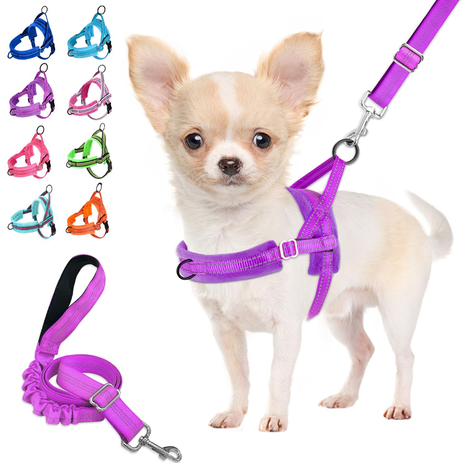 Lukovee No Pull Dog Harness and Leash Set, Soft Padded Small Dog Harness, Neck & Chest Adjustable Reflective Vest Puppy Harness with 4ft Lightweight