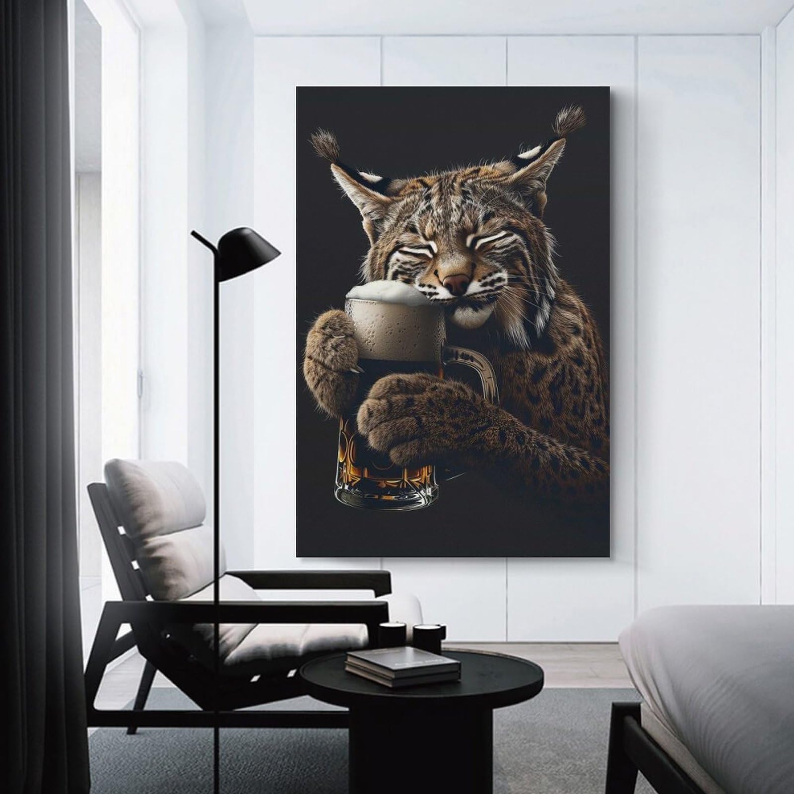 Junmoney Decorative Canvas Print Bobcat Beer, 24x36inch(60x90cm), for Home Office, Desk Area Or Studio, Home Office Artwork with Decorative Appeal