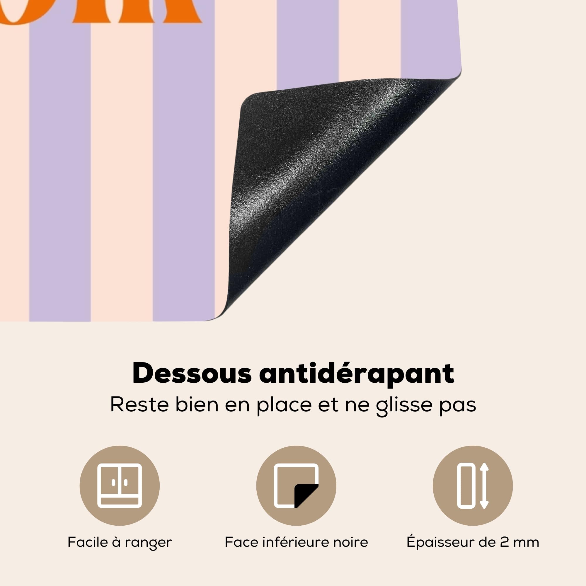 KitchenYeah© Protege Couvre Plaque De Cuisson Décoration Cuisine Tapis Protection Protecteur Induction 91x52 cm Lila - Orange - Rayures - Au revoir