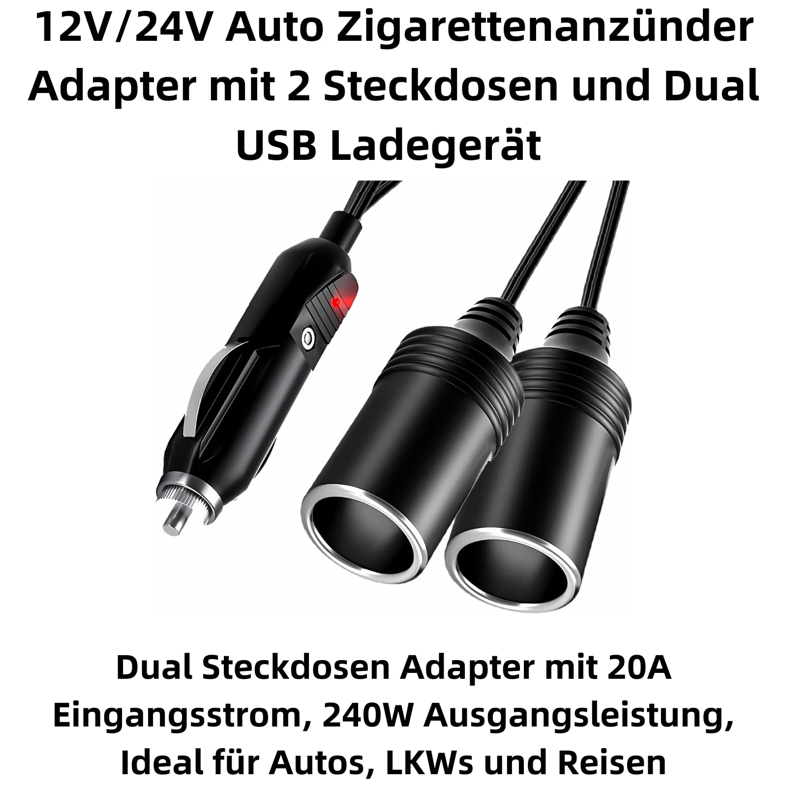 EBTOOLS Presa Accendisigari 12-24V, Adattatore Per Accendisigari Auto Moto, Nero, ABS Metallo, Moderno - Foto 10