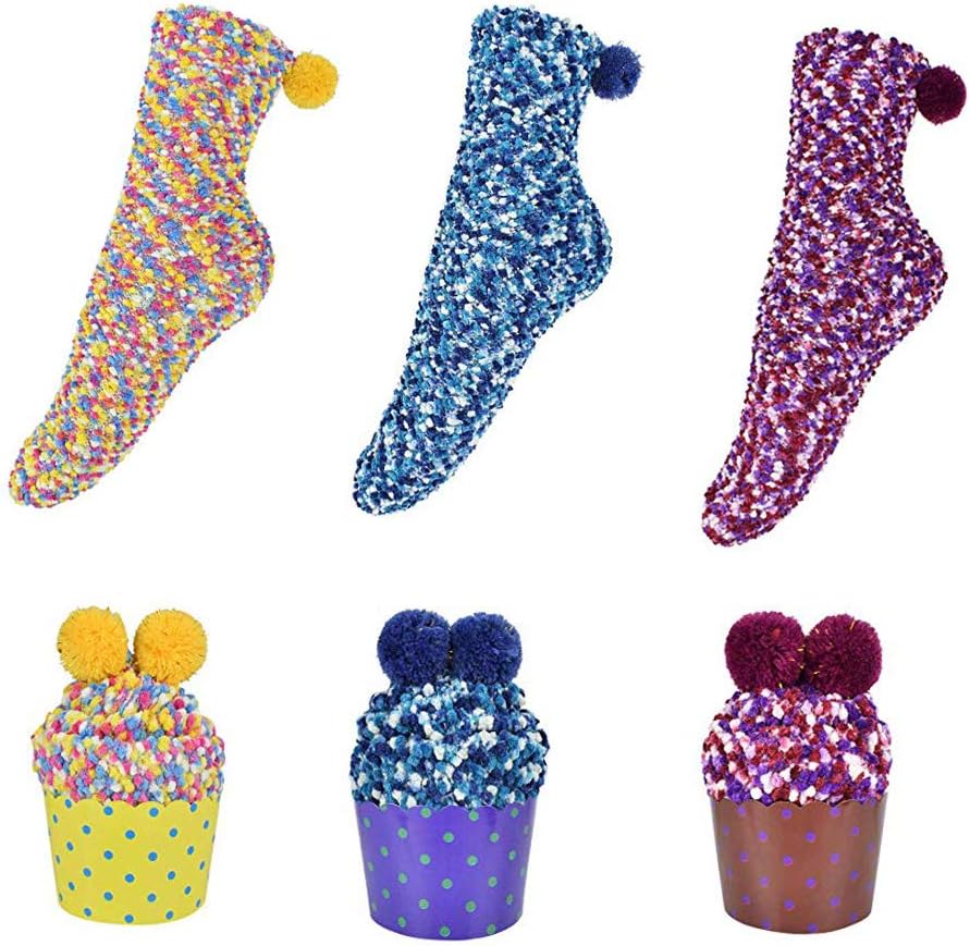 Tpcean 3 Pairs Funny Cupcake Socks Women's Cozy Warm Slipper Socks with Gift Packaging Box
