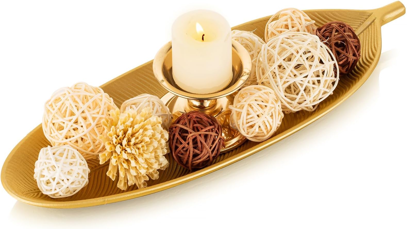 Hanobe Decorative Bowls for Home Decor: Leaf Shaped Wood Key Tray Entryway Decor Leaves Bowl for Fireplace Mantel, Gold