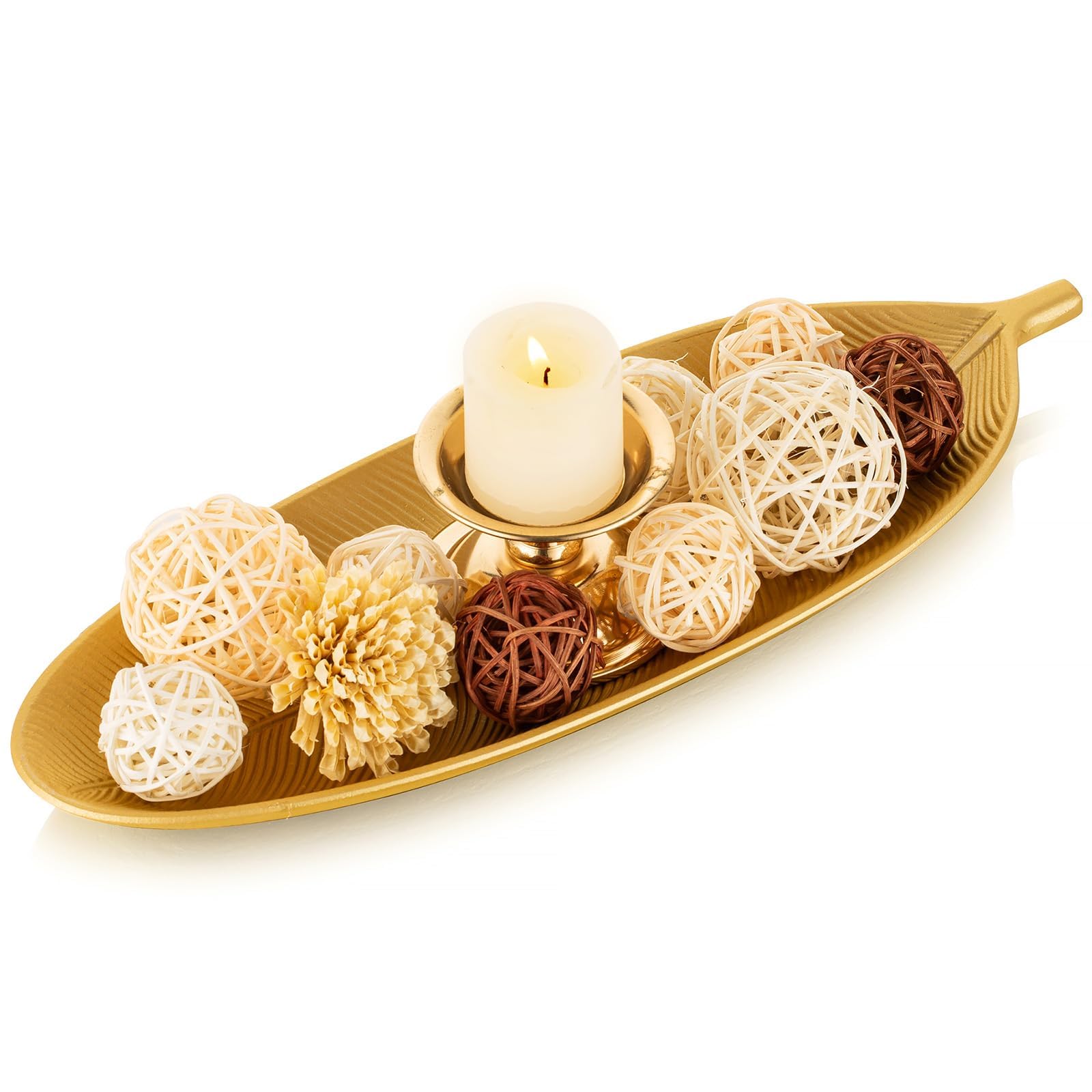 Hanobe Decorative Bowls for Home Decor: Leaf Shaped Wood Key Tray Entryway Decor Leaves Bowl for Fireplace Mantel, Gold