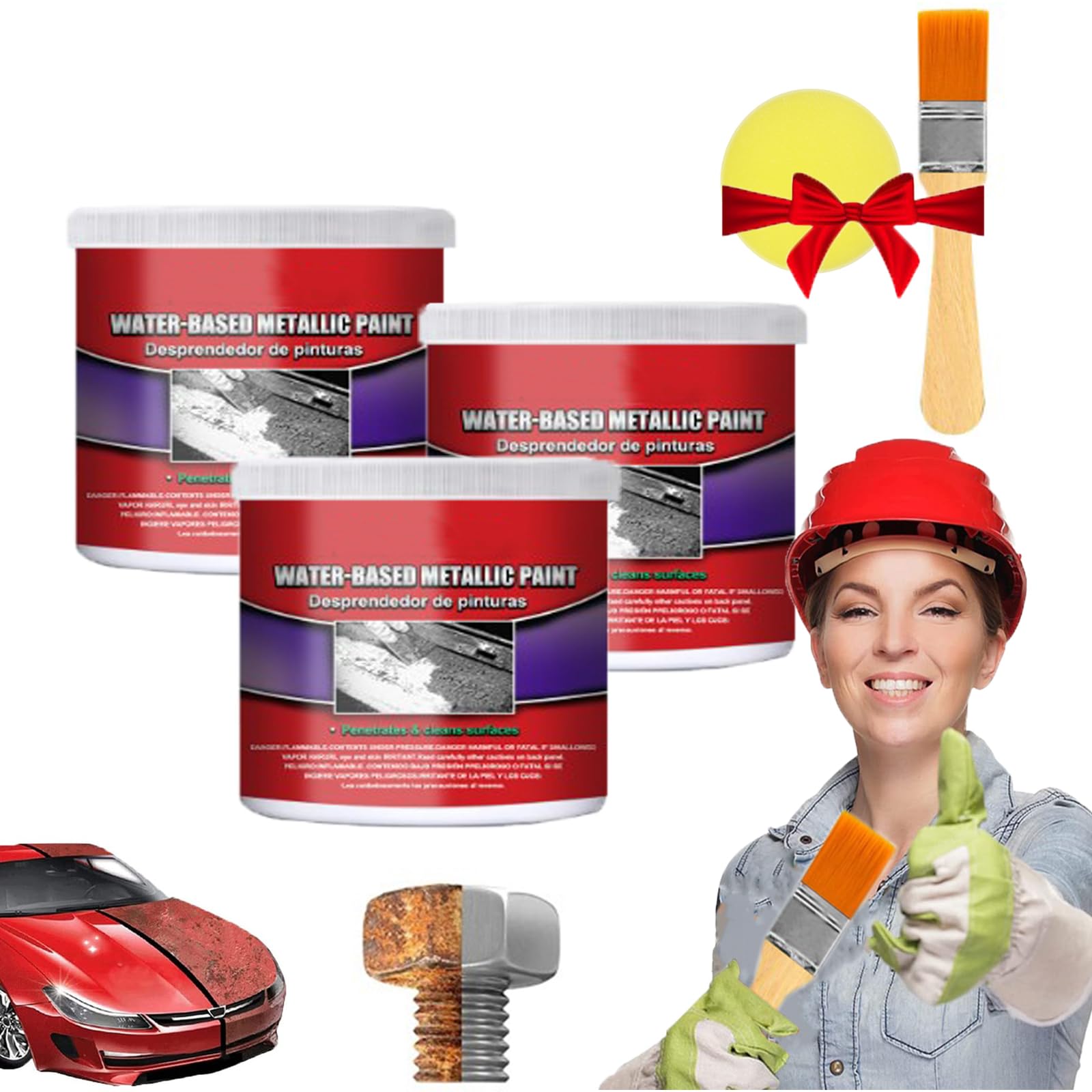 Piply Water-Based Metal Rust Remover, Water-Based Metal Rust Remover, Furnishk Rust Converter, Automotive Frame Rust Converter, Multi Purpose Anti-Rust Protection Car Coating Primer with Brush (3Pcs)