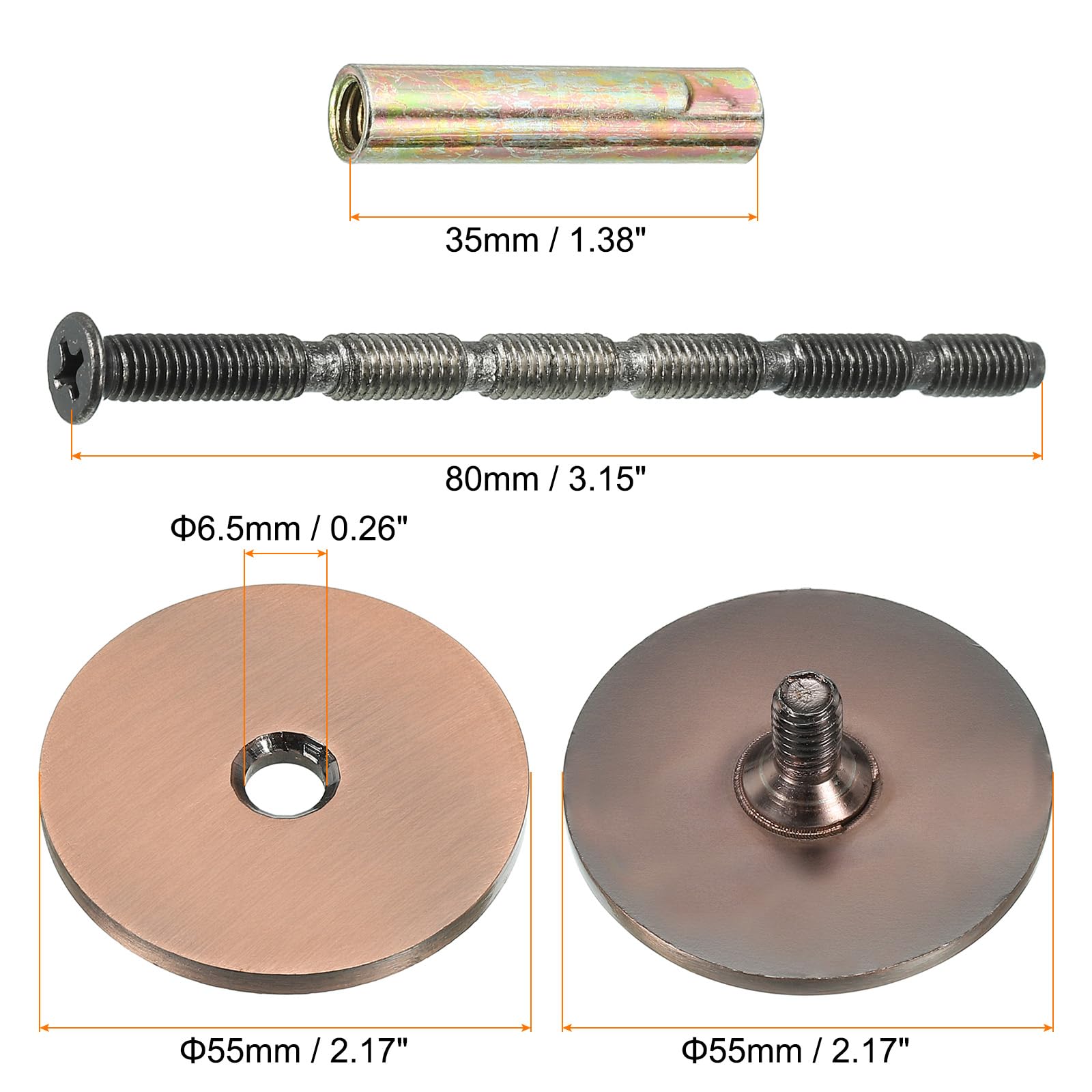 PATIKIL Door Knob Hole Cover Plate, 2 3/16" Dia. Deadbolt Cover Plate Door Hole Filler Plate for 1 3/8" to 1 3/4" Holes, Red Bronze - Image 2