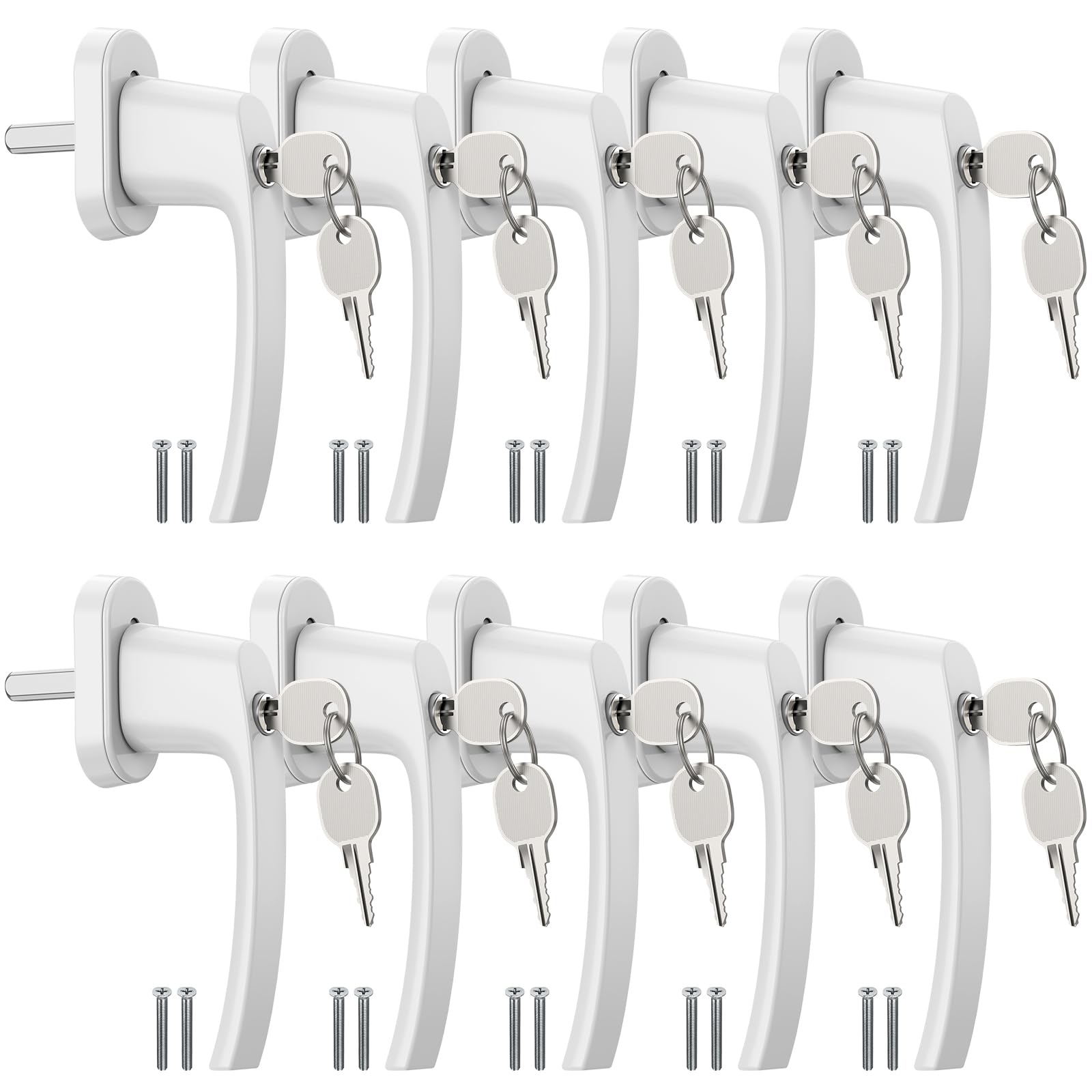 AUTOUTLET Fenstergriffe abschließbar, 10pcs Fenstersicherung Kinder Fensterschloss Aluminium in Stiftlänge 35mm, abschliessbarer Fenstergriff mit 20 Schlüsseln für Fenstertür Balkontür usw (Weiß)
