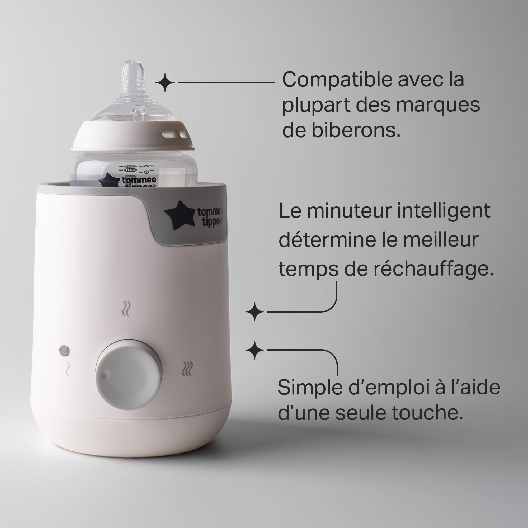 Tommee Tippee Easiwarm Chauffe-biberons et Petits Pots Électrique, Blanc, Réchauffe les Biberons en Quelques Minutes, Minuteur Automatique, Un Cadran