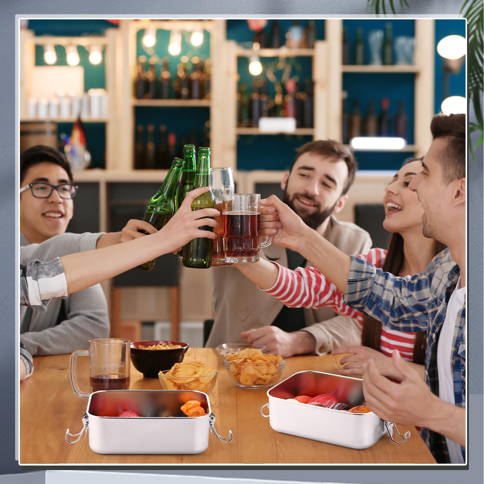 4 scatole bento box in acciaio inox, con clip bloccabili a prova di perdite, riutilizzabili, in lavastoviglie, per lavoro, picnic, contenitori per il pranzo in metallo