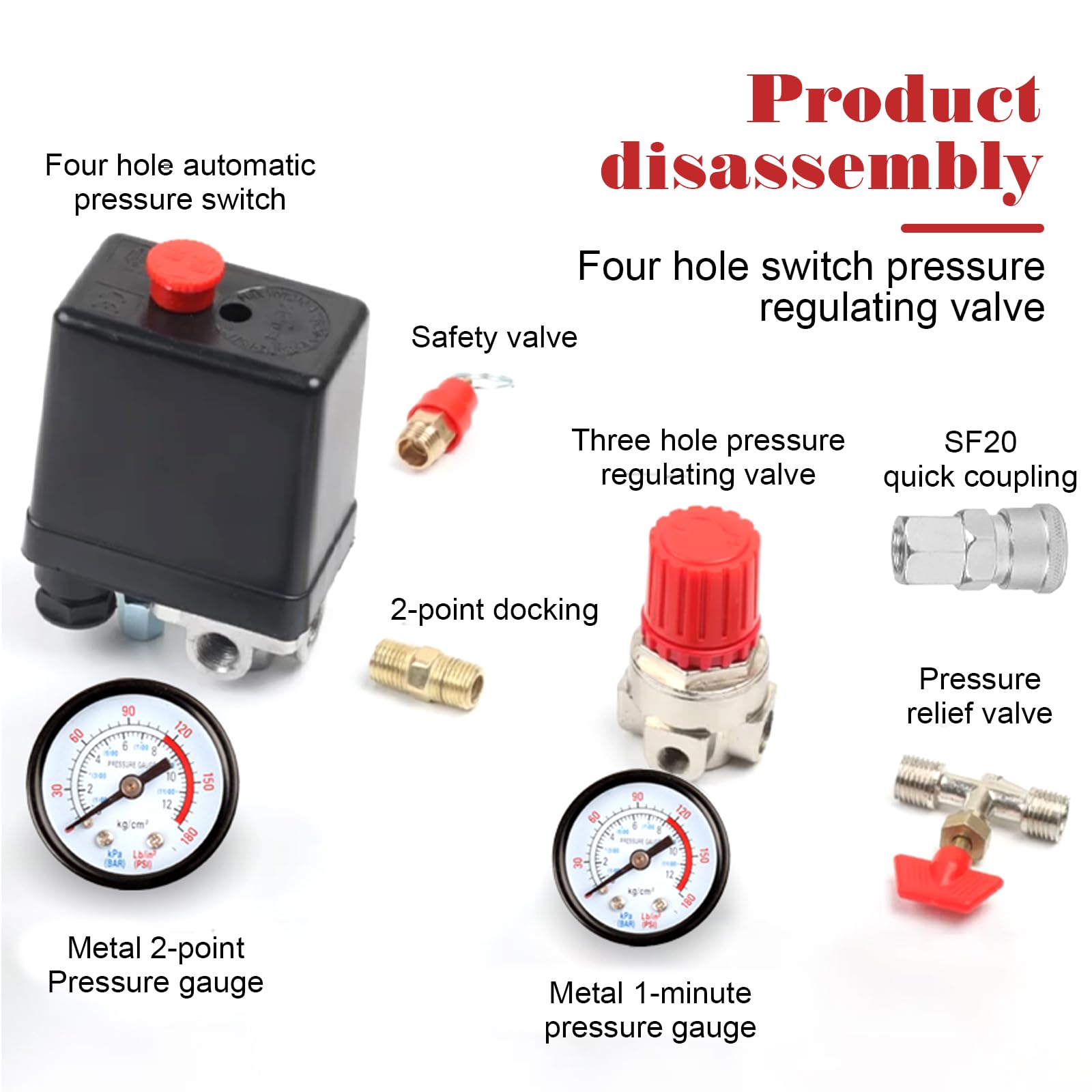 Regolatore di pressione, pressostato per compressore, 220V 120psi, interruttore compressore con manometro, valvola di regolazione e valvola di sicurezza, regolatore interruttore compressore, valvola