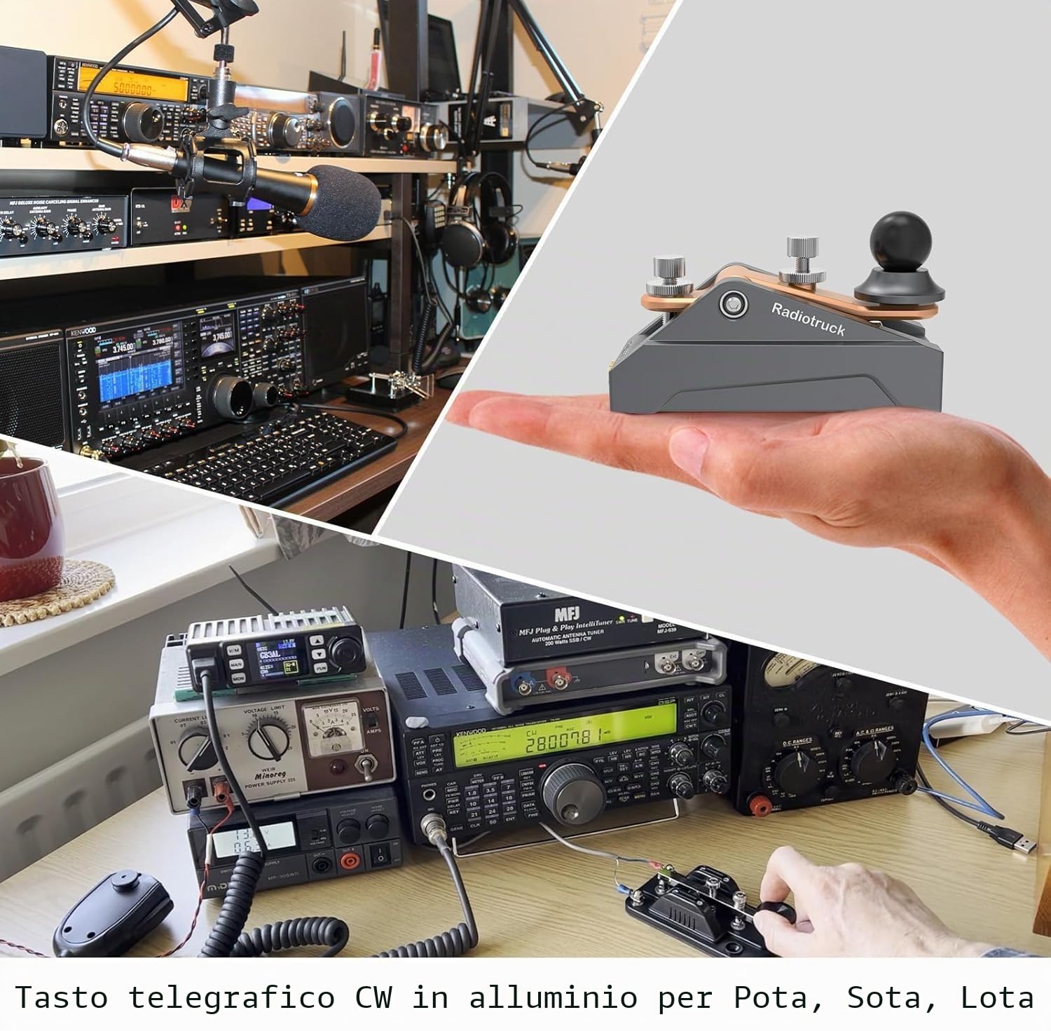 CW Morse Code Key - Chiave tascabile con codice Morse Telegraph Base in lega di alluminio grigia per radioamatoriali, tensione regolabile (grigia)