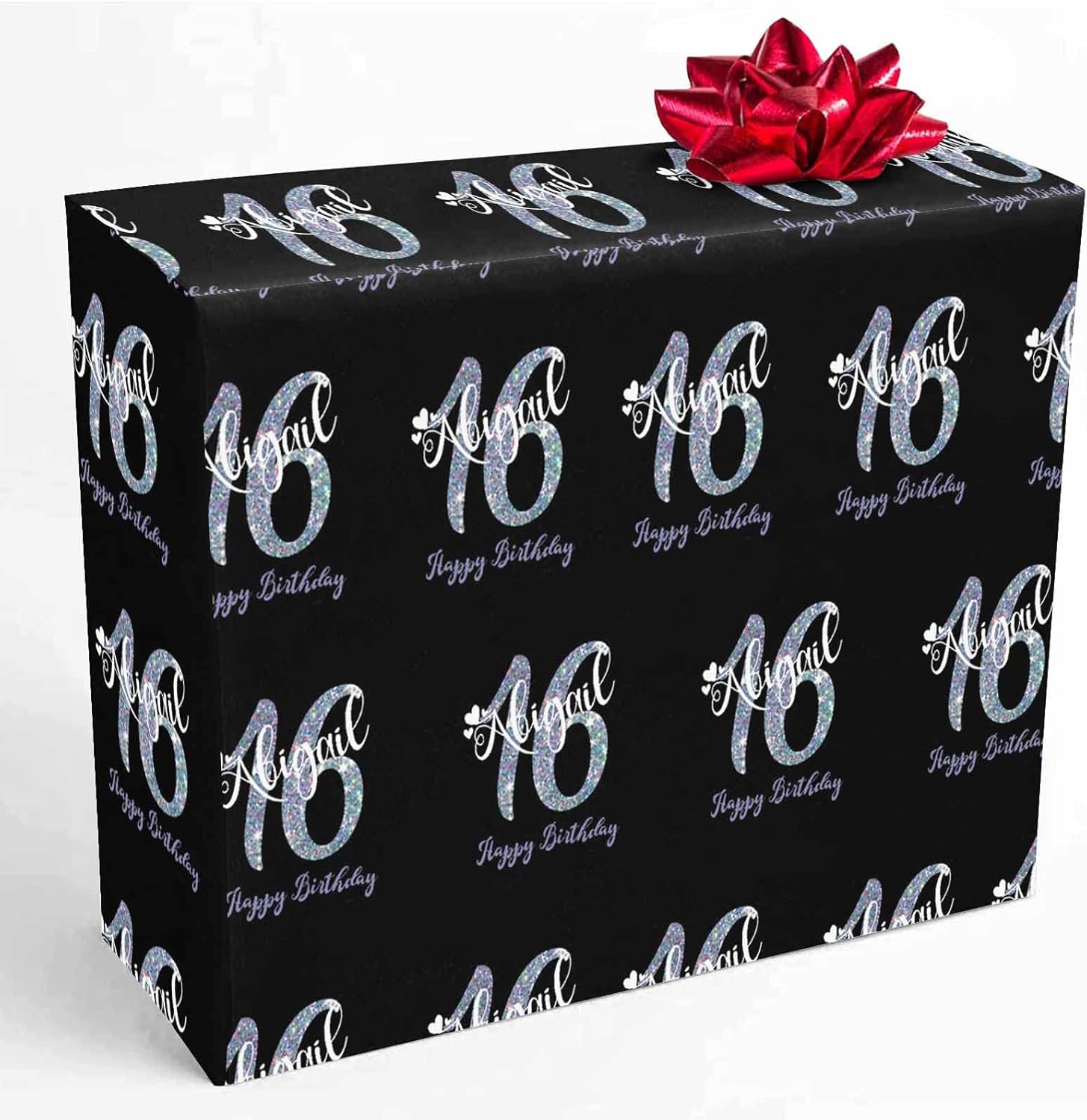 Personalized Name Wrap Paper Customized Black Happy 16 Birthday Funny Wrapping Paper