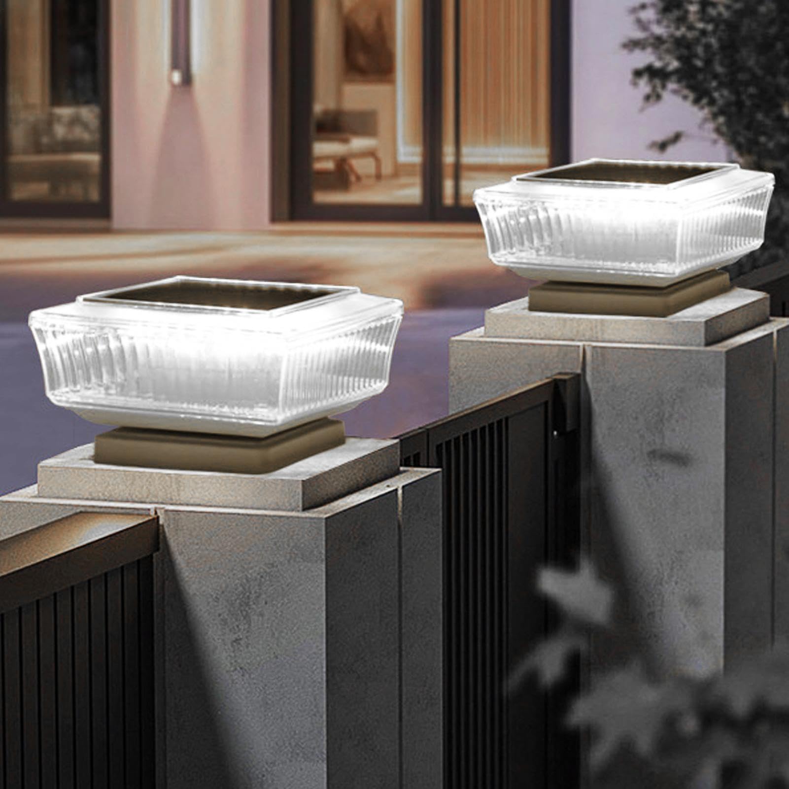 Lampy Solarne do Ogrodzenia | 2 Sztuki Zewnętrzne Lampy Solarne Wodoodporne | Energooszczędne Oświetlenie LED Do Ogrodzenia Balkonu Bramy Tarasu Schodów Basenu Podjazdu Ścieżki Ogrodowej