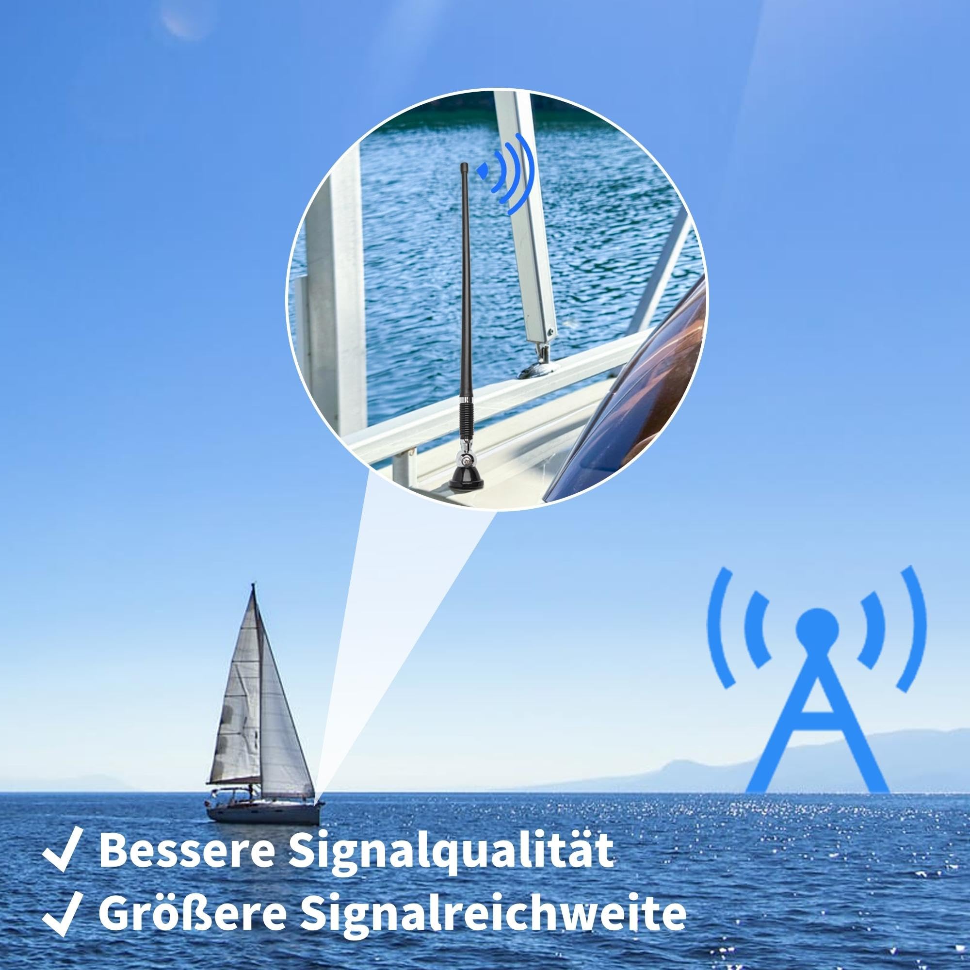 QWORK Antenne Radio Marine Voiture 16'' En Caoutchouc - Antenne Étanche Pour Camping-Car, Camion, Yacht Et Bateau