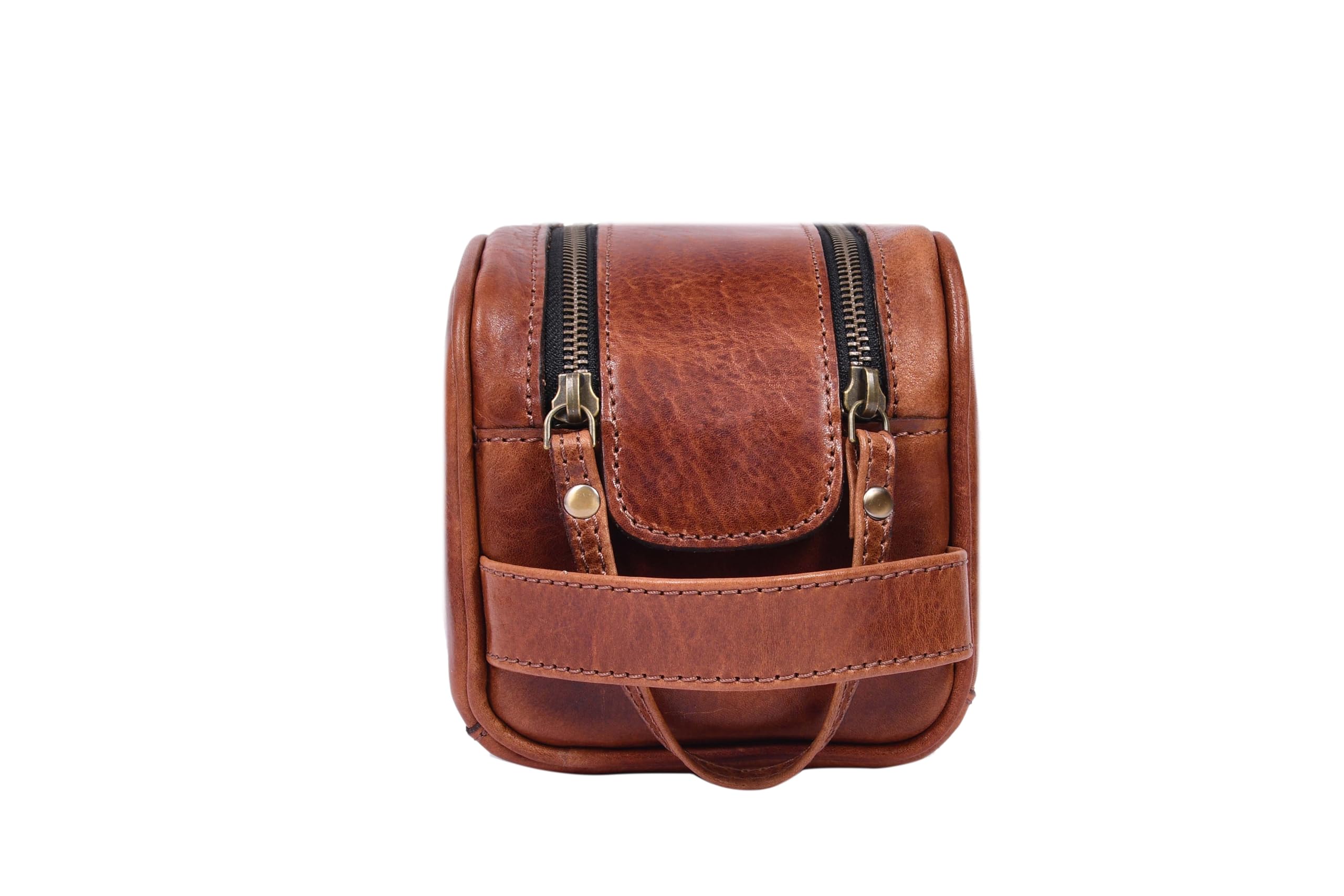 Aaron Leather Goods - Beauty case in pelle da uomo, kit da viaggio per toelettatura, con fodera impermeabile