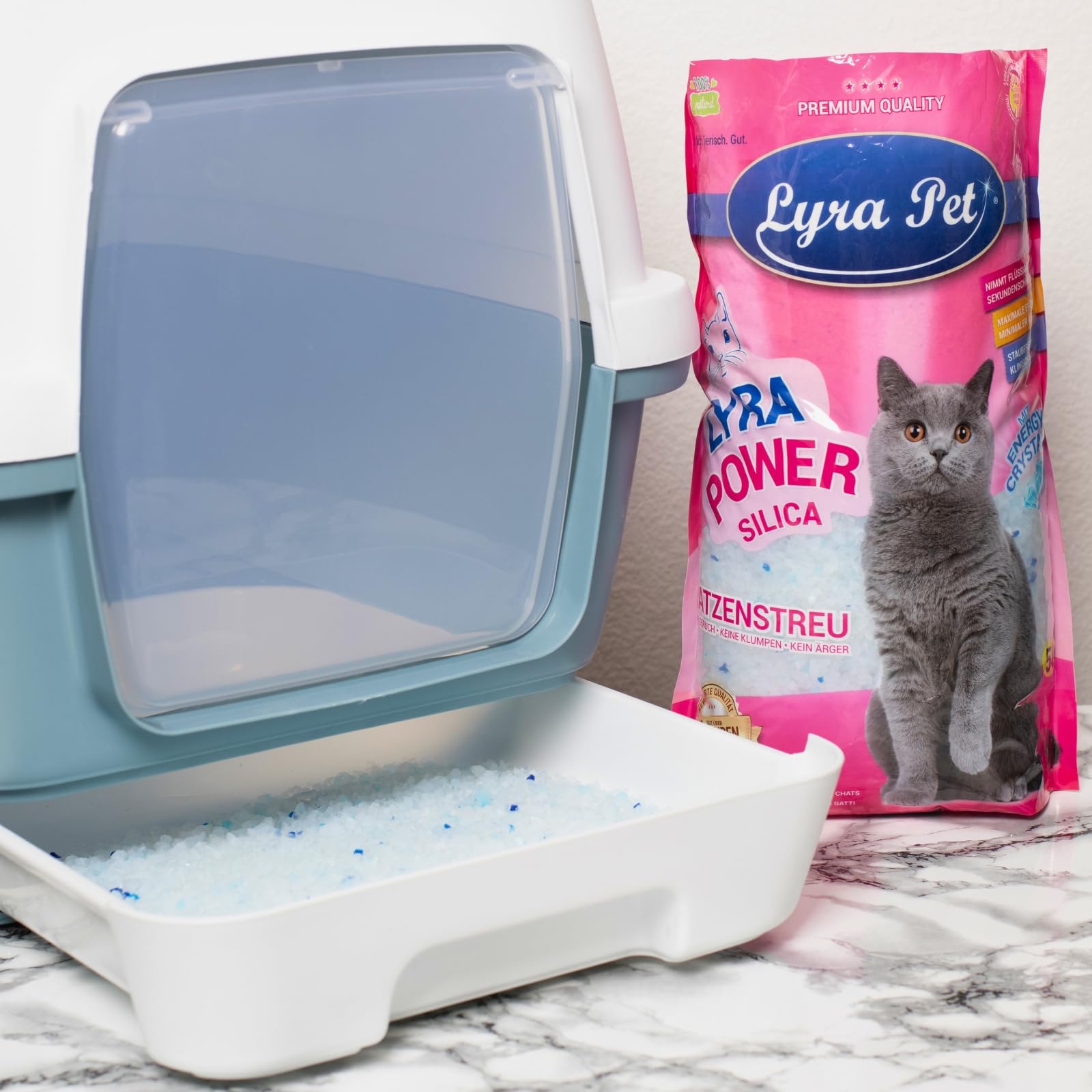 Lyra Pet® | 12 x 5 L Litière pour Chat Lyra Power Silica en Silicate | 100% Gel de Silice | Pas de Formation d'Agglomérats | Neutralise Les Odeurs | sans Poussière ni Parfum | Hygiénique et Absorbant