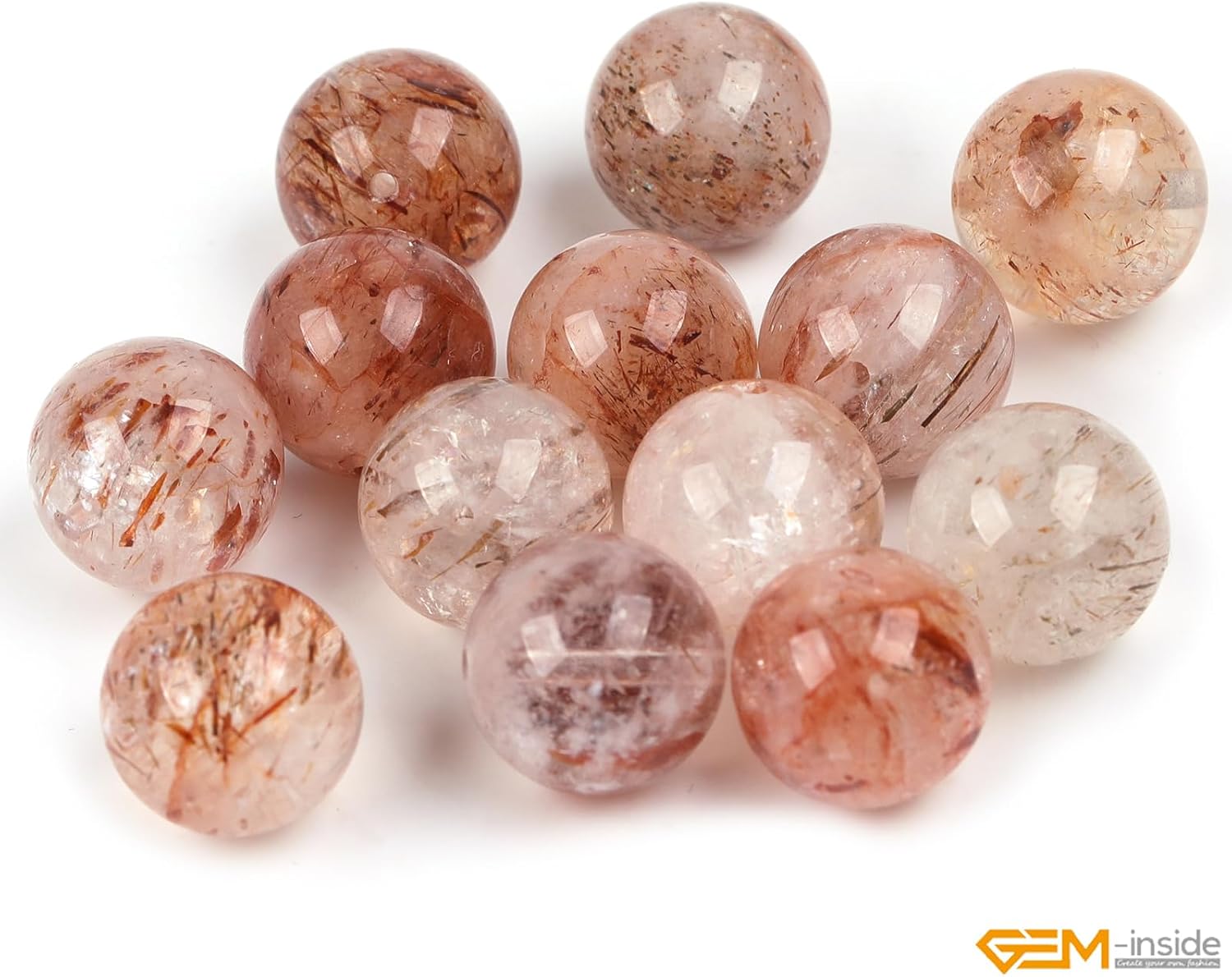 GEM-Inside 31Pcs 12mm Round Natural Brown Super Seven Quartz Gemstone Semi Precious Chakras Stone Beads for Bracelet Necklace Jewelry Making Strand 15"