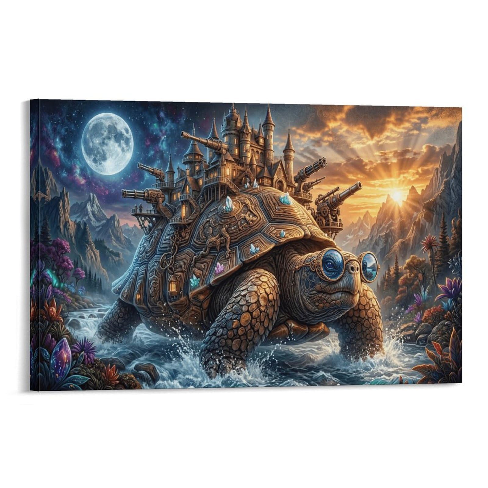 XPASHIQWC Turtle Wall Decor Poster Sun‑Moon Galaxy Canvas Prints Picture Modern Canvas Wall Art Picture Wall Hanging for Bathroom Wall Decor 20x30inch(50x75cm)