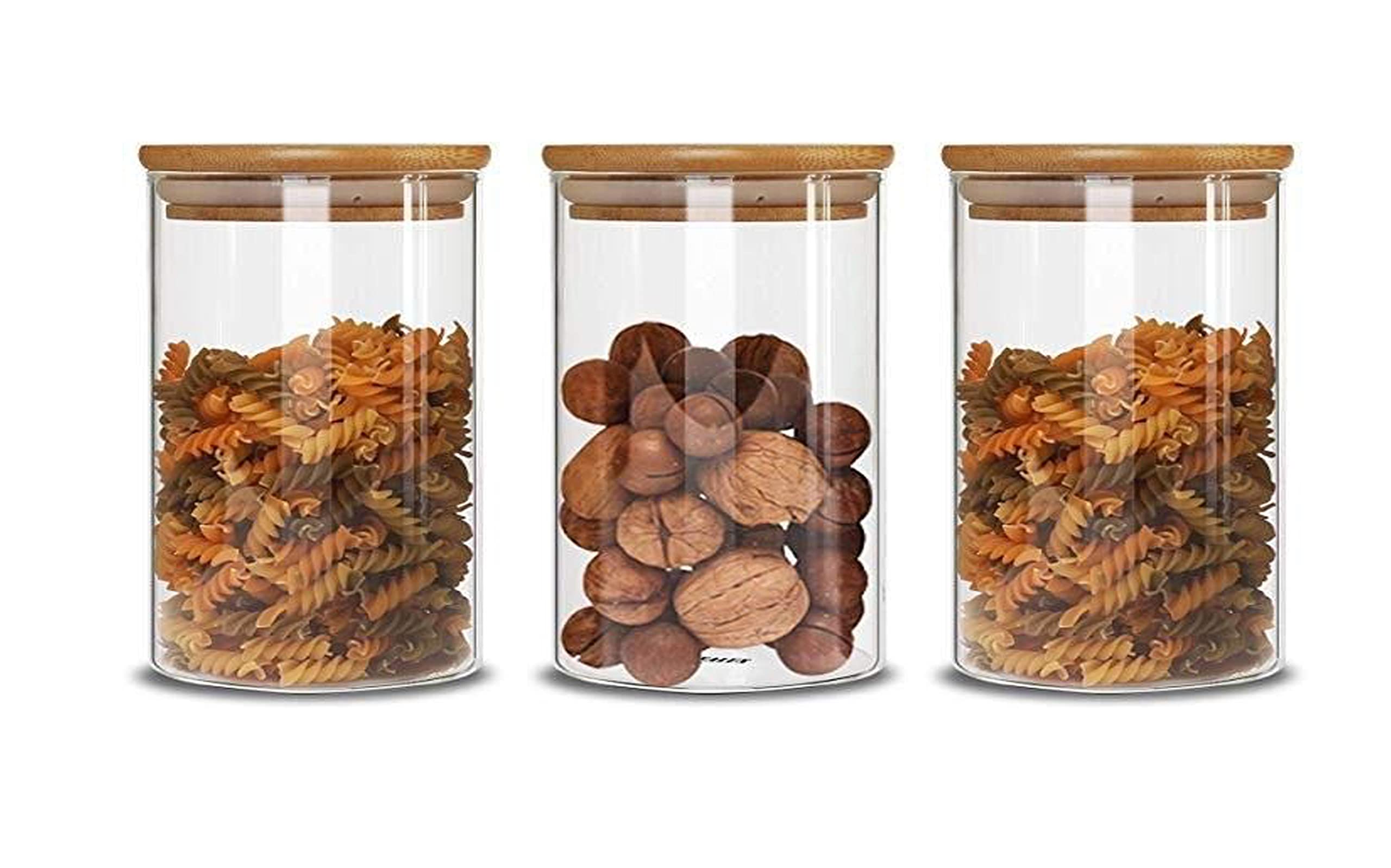 Pure Source India Bamboo Lid Airtight Glass Jar Container, 320 ML, 3 Piece, Clear