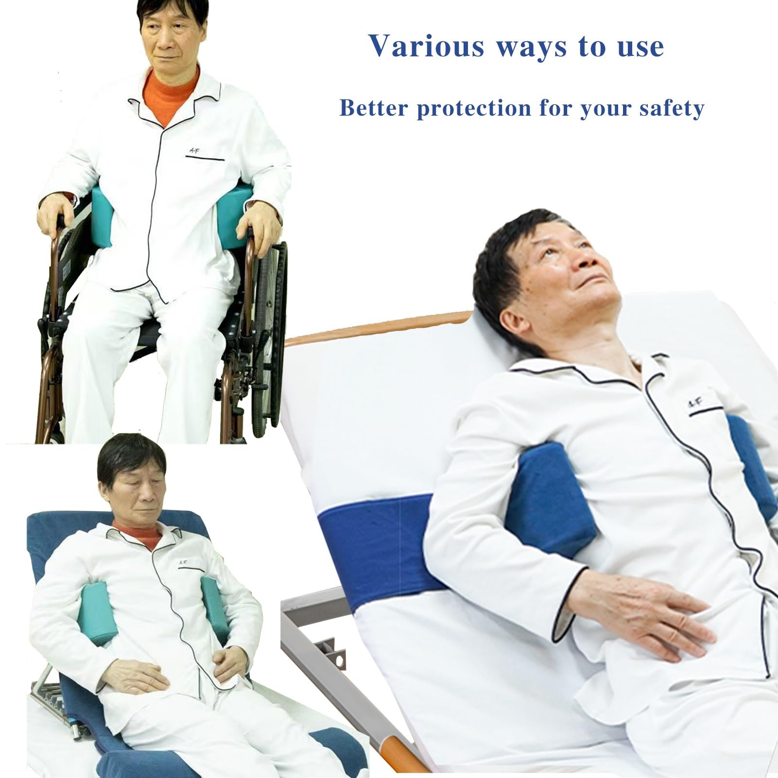 Cojín de apoyo lateral para silla de ruedas, cojín de apoyo de espalda para silla de ruedas para posicionamiento, cojín de cuña de espuma lateral para ancianos (azul) (descansa la cintura)