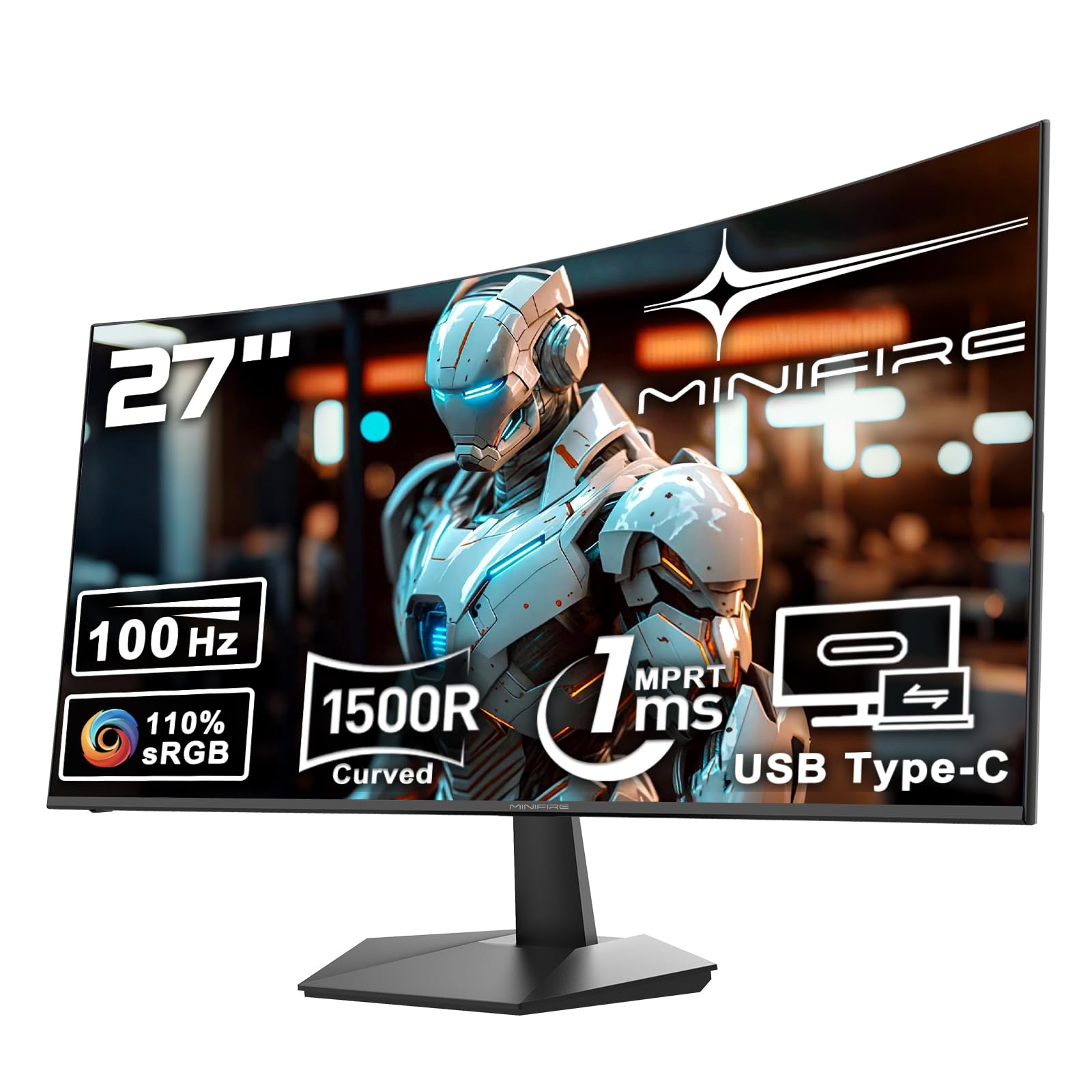 Minifire Écran PC Incurvé 27 Pouces 100Hz,Panneau VA FHD(1920x1080p)