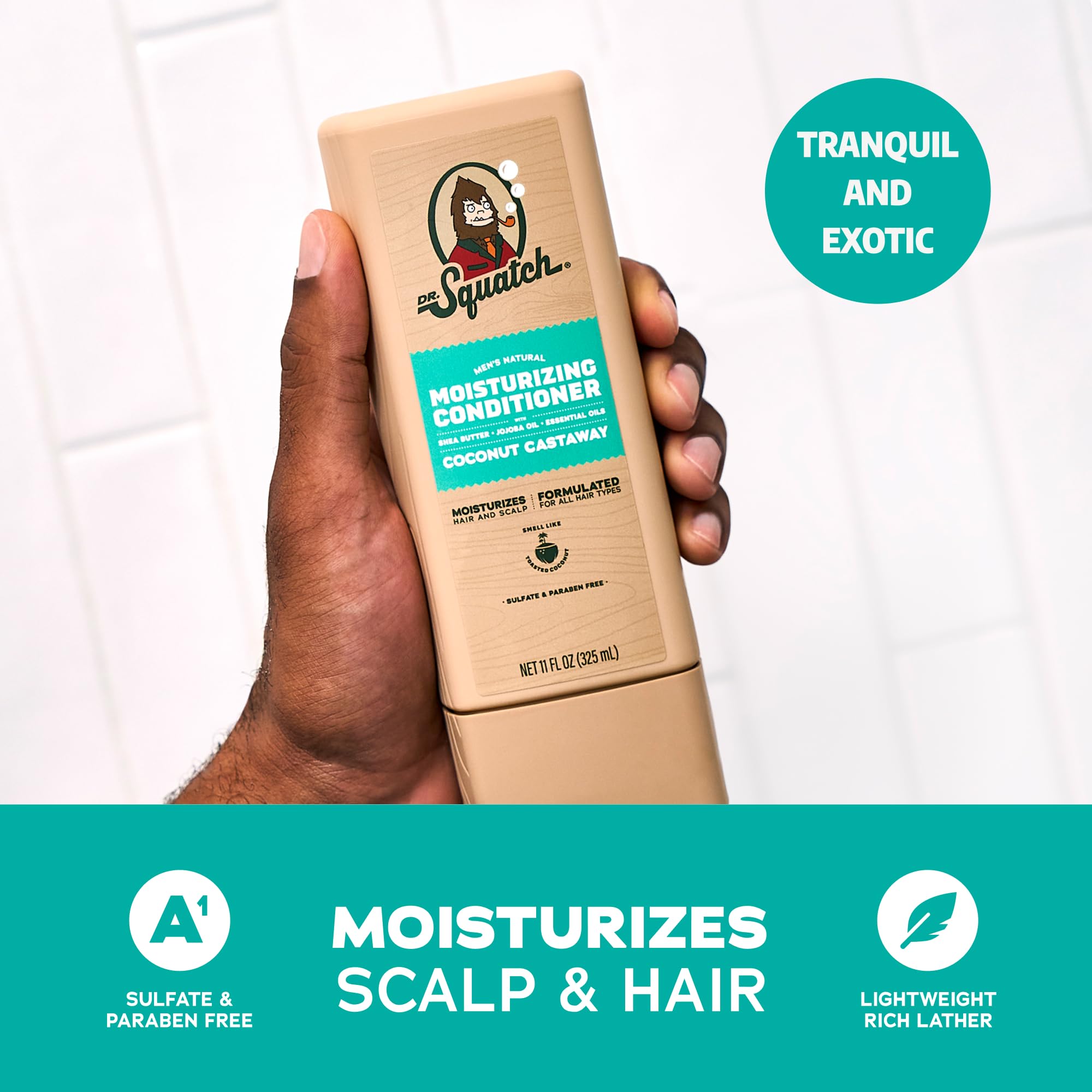 Dr. Squatch Natural Zestaw Szamponu i Odżywki dla Mężczyzn – Zdrowe, Pełne Włosy – Naturalny Szampon i Odżywka Coconut Castaway dla Mężczyzn (325 ml, 2 sztuki)
