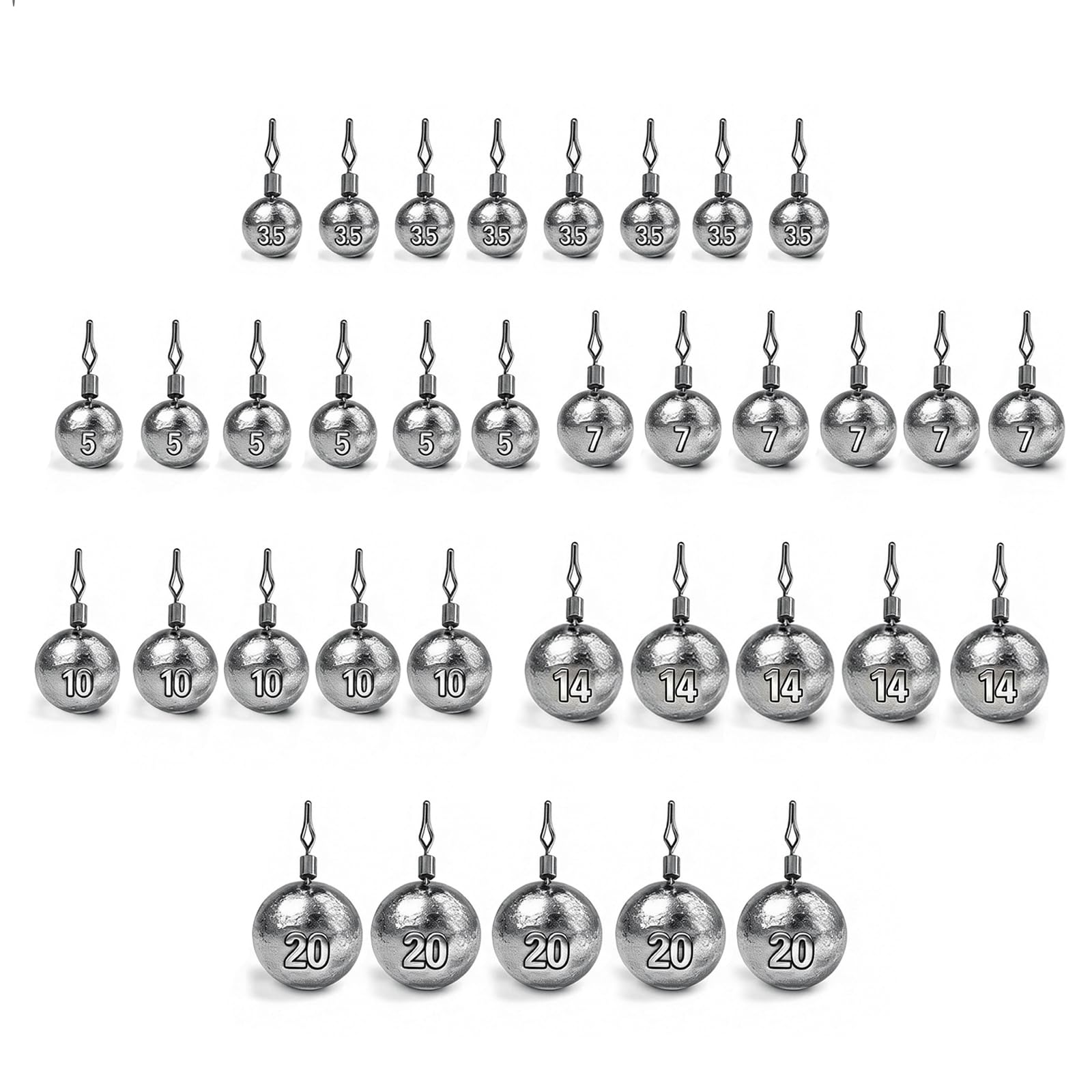 Pesi da pesca, set di accessori per la pesca, 35 pezzi, Sinker, specifiche da 3,5 a 20 g, per la drop-Shot piombo, girelle rotelle, pesca a scatto
