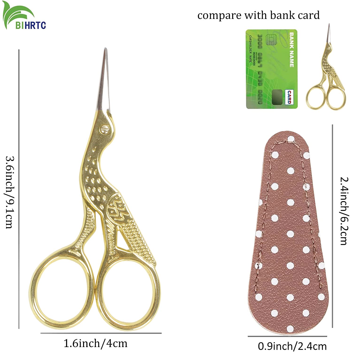 BIHRTC 3.6inch Little Embroidery Scissors Sharp Stainless Steel Tip Cross Stitch Scissors for Office Home Manual Sewing Handicraft DIY Tool Art Work Needlepoint Crochet Vintage Detail Shears